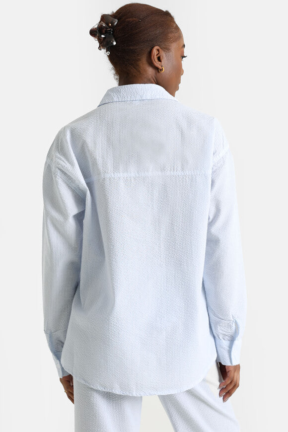 Camicia oversize in seersucker - azzurro + bianco