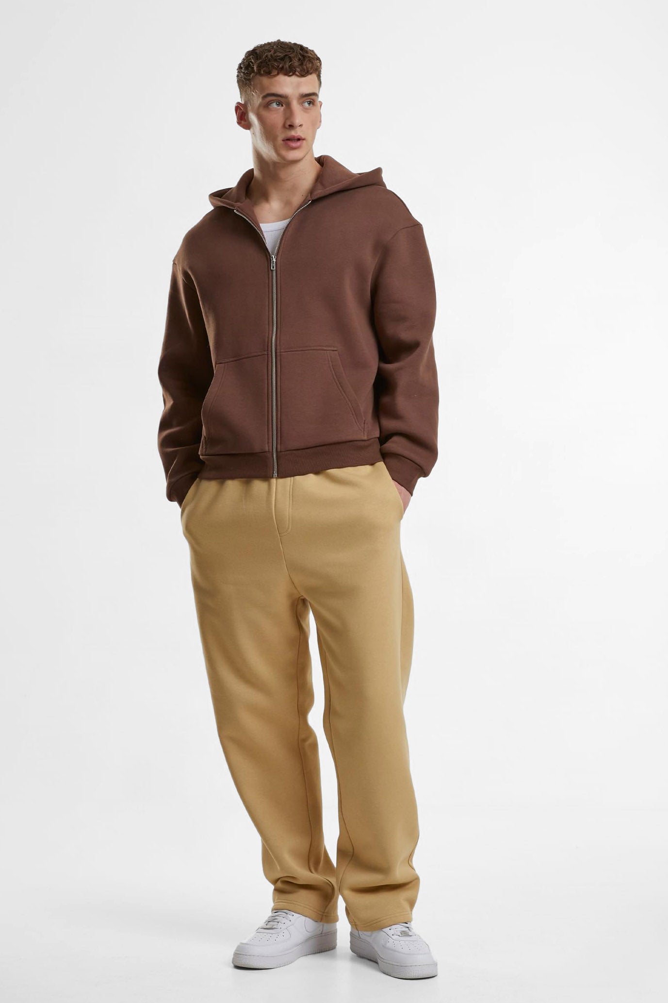 Fluffy zip-up hoodie sweatshirt - Chocolate Brown
