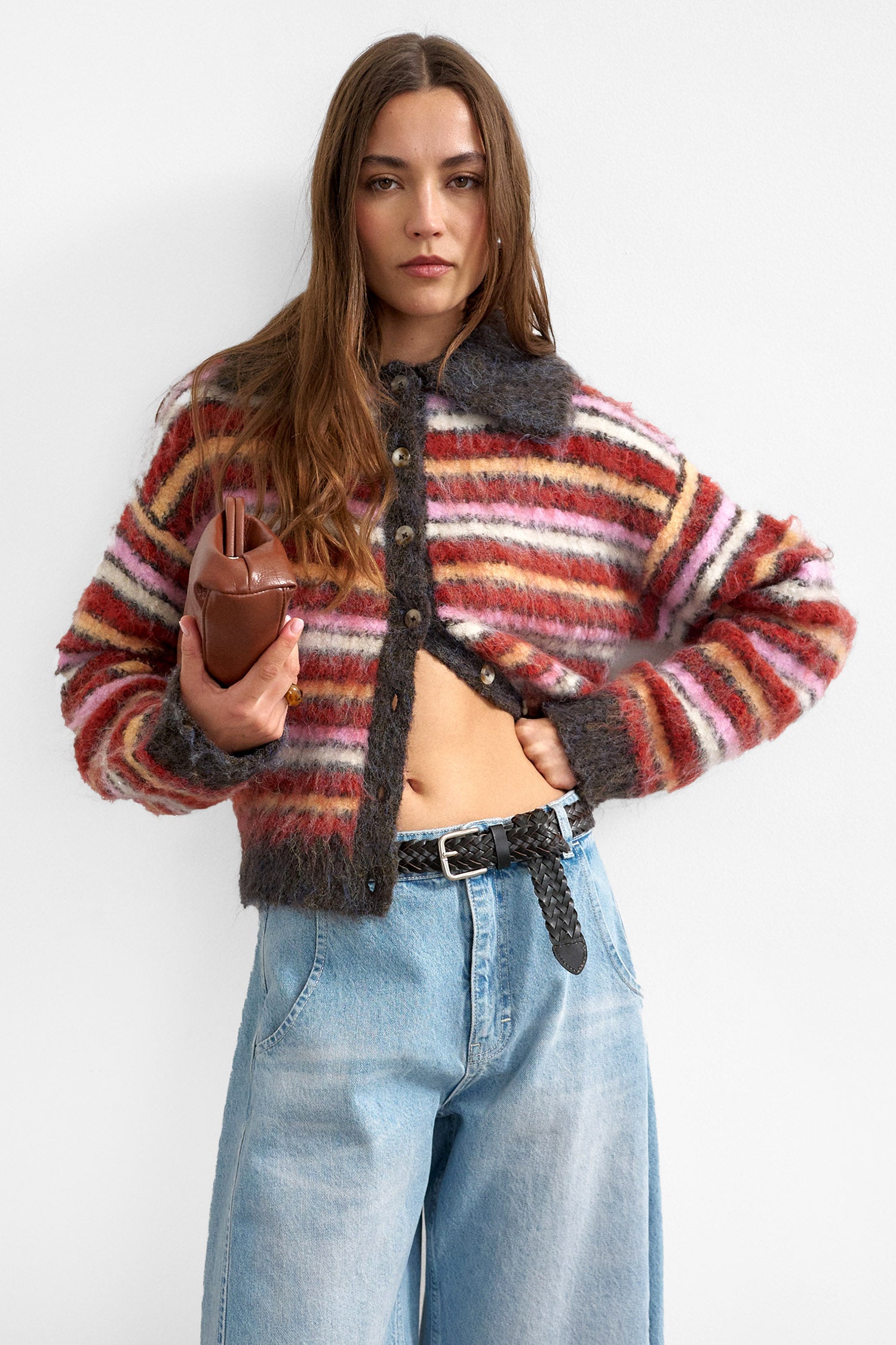 TSTINE oversized fluffy knit cardigan - Red Heart