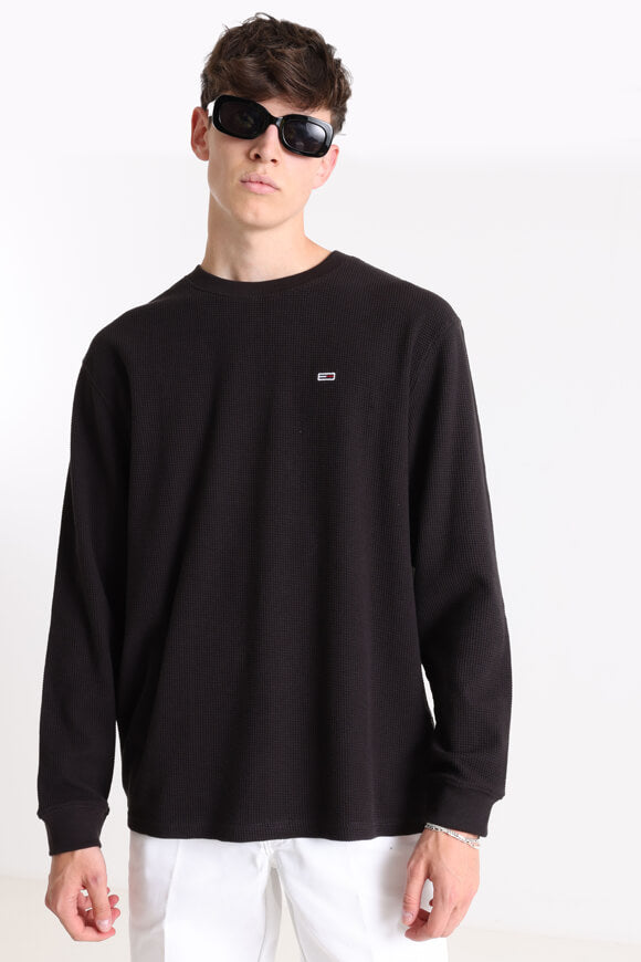 Langarmshirt mit Waffelstruktur - Black