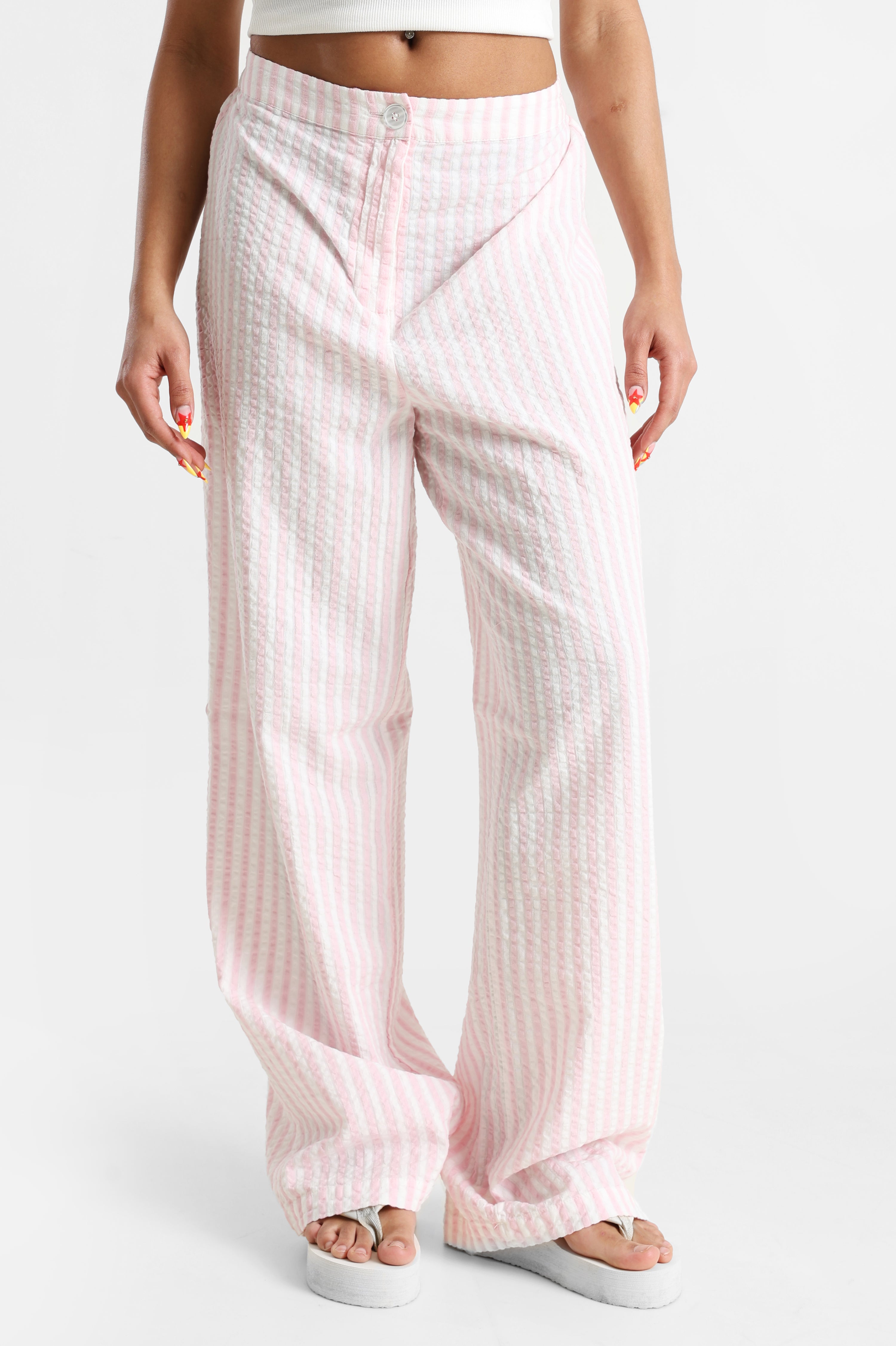 PCSTINNA Hose aus Seersucker - Roseate Spoonbill + Bright White