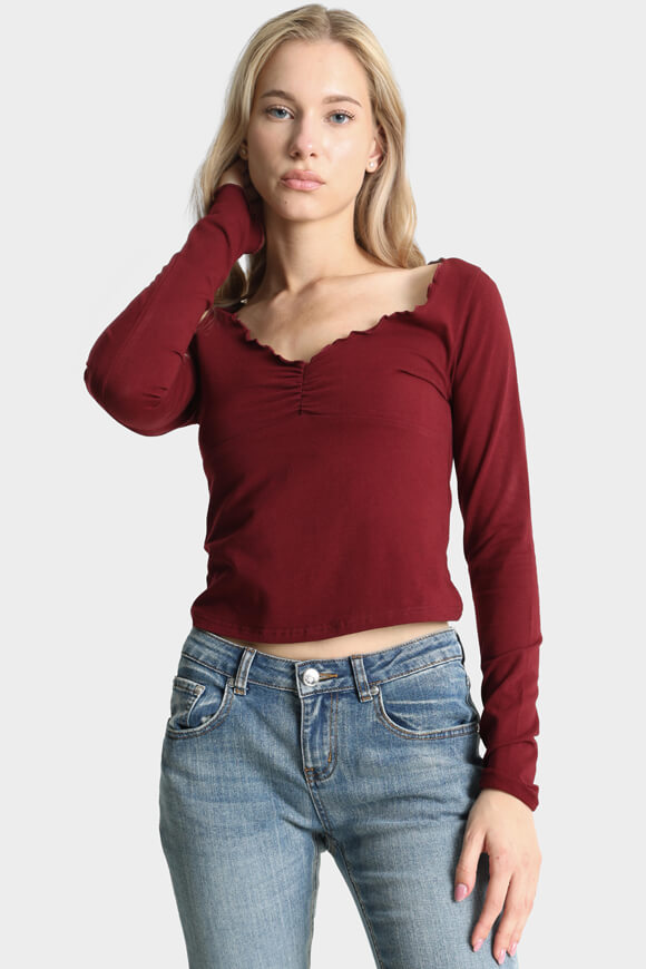 Crop Langarmshirt - Burgundy