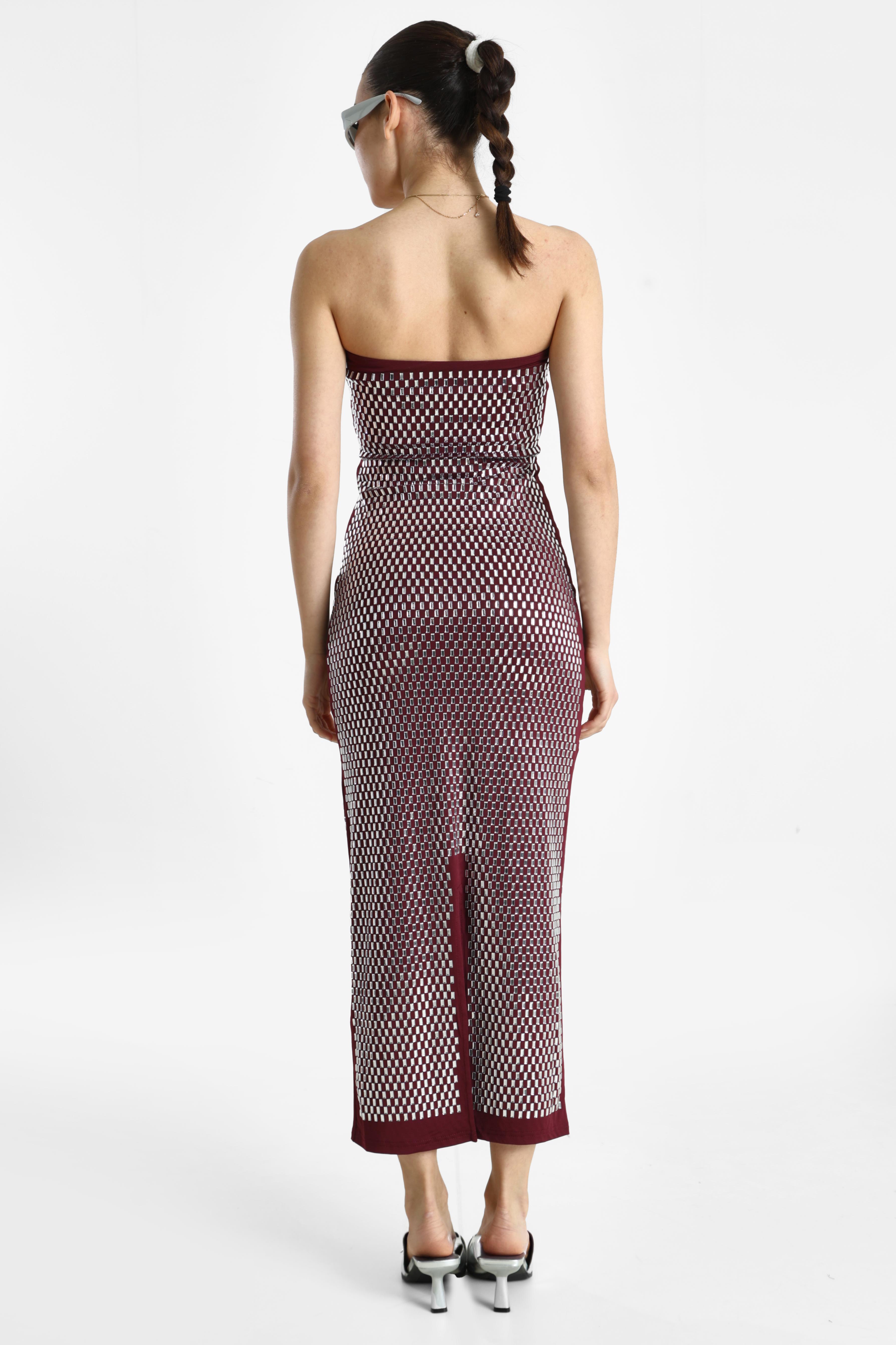 Robe bandeau avec strass - Bordeaux + Argenté