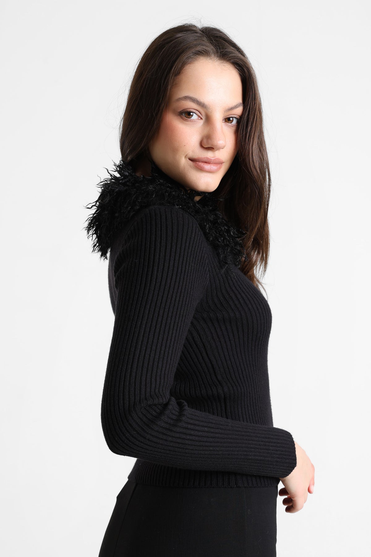 Giacca in maglia a coste - Nero