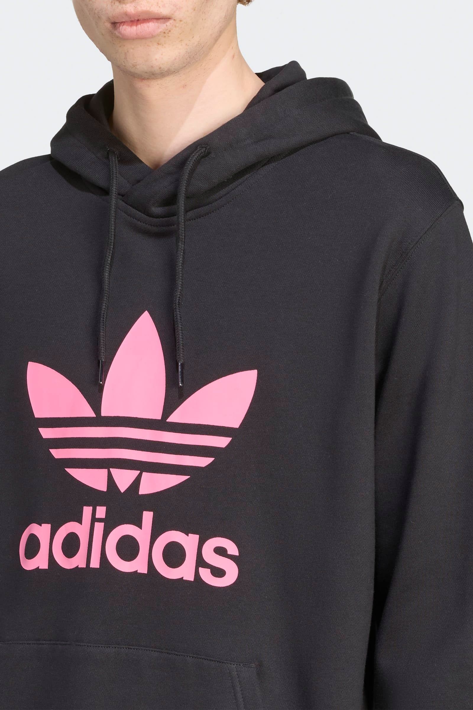 Trefoil Hooded Sweatshirt - Black + Lucid Pink