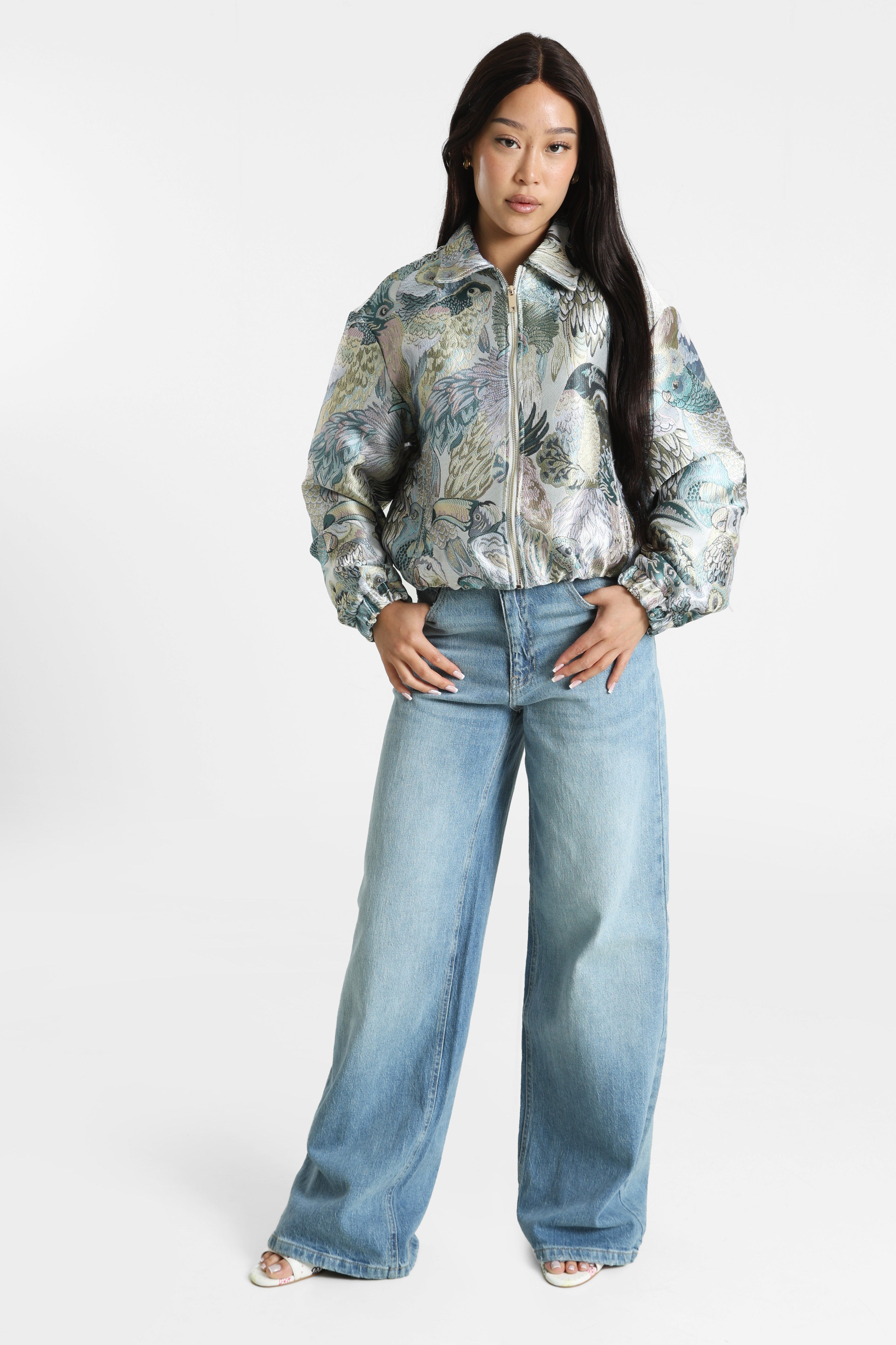 Leichte Crop Jacke - Blue + Multicolor