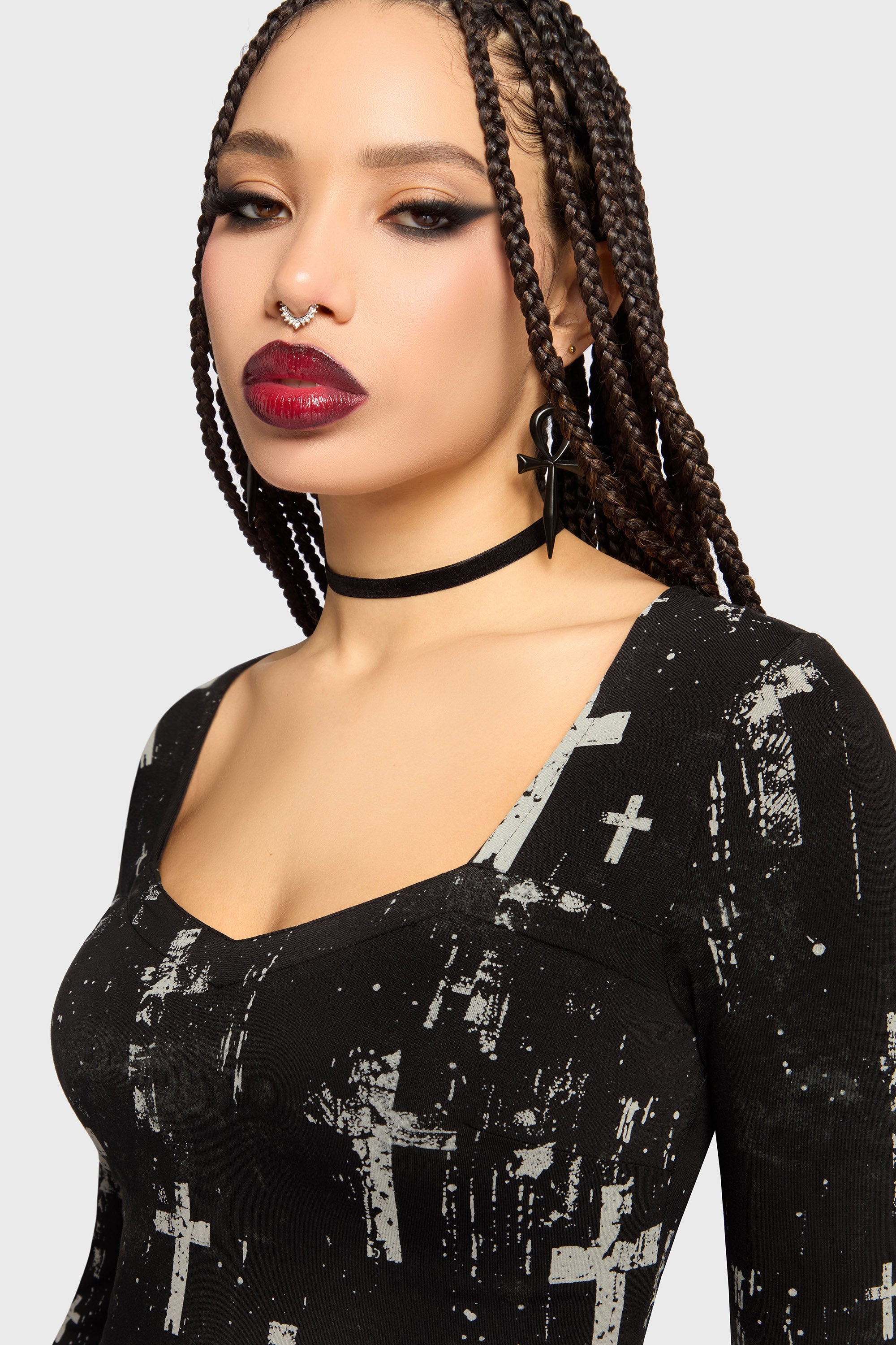 Tenebris Crop Langarmshirt - Black + Grey