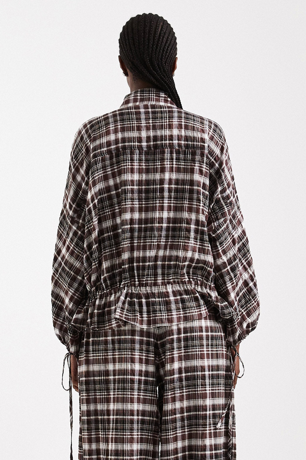 TSDAGMAR loose checkered seersucker shirt - Chocolate Brown
