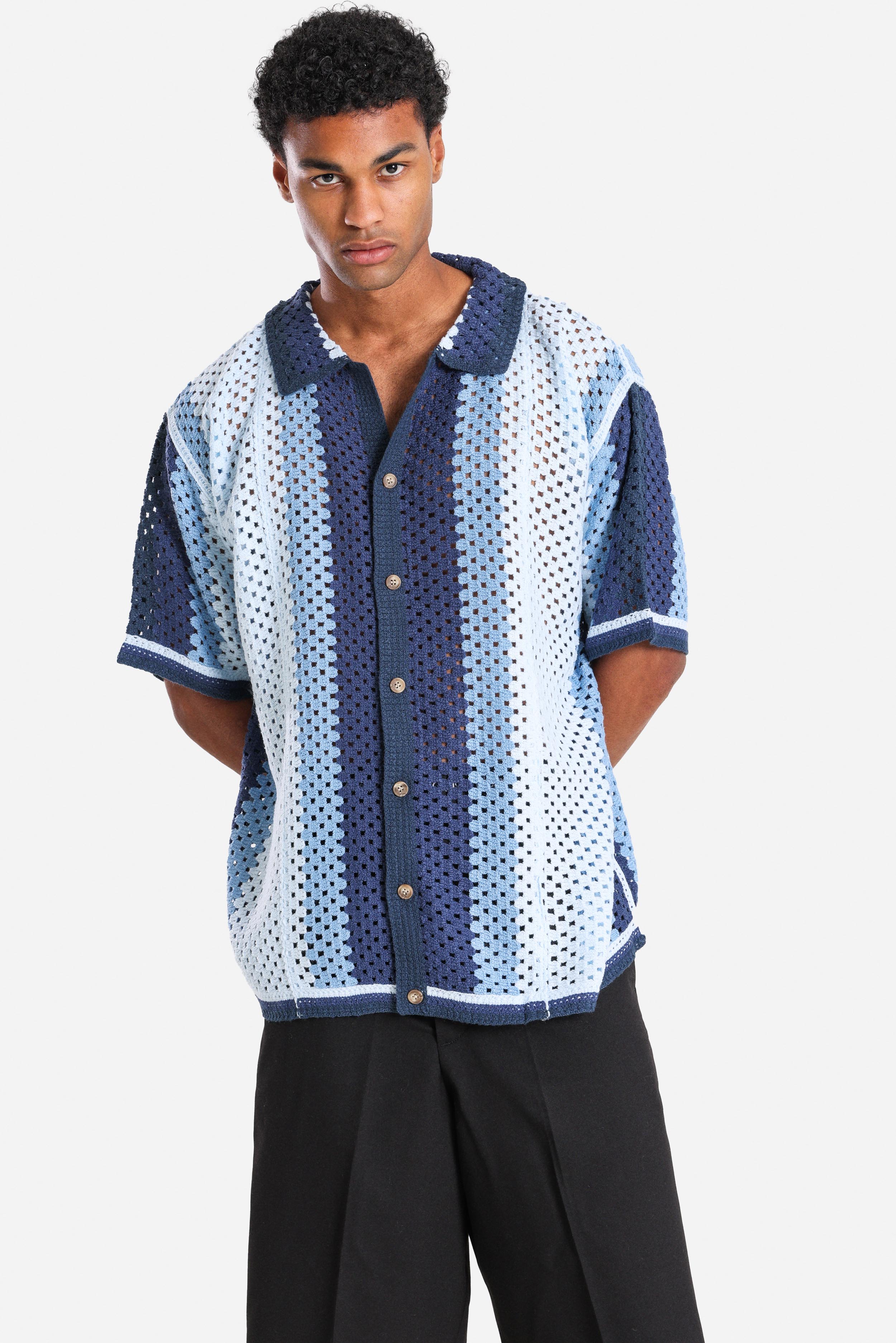 Häkelhemd - Navy + Light Blue