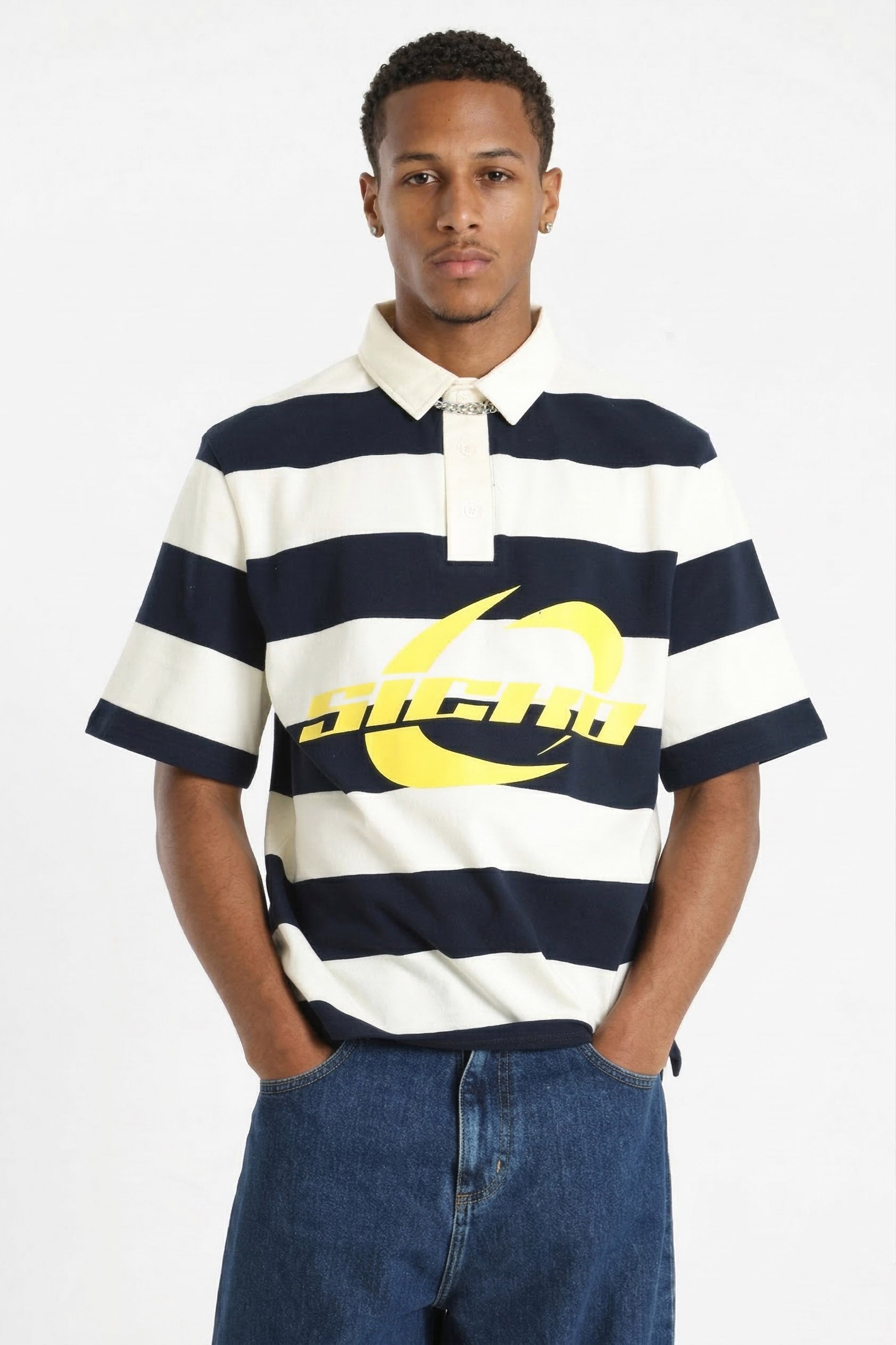 Poloshirt - Offwhite + Marineblau