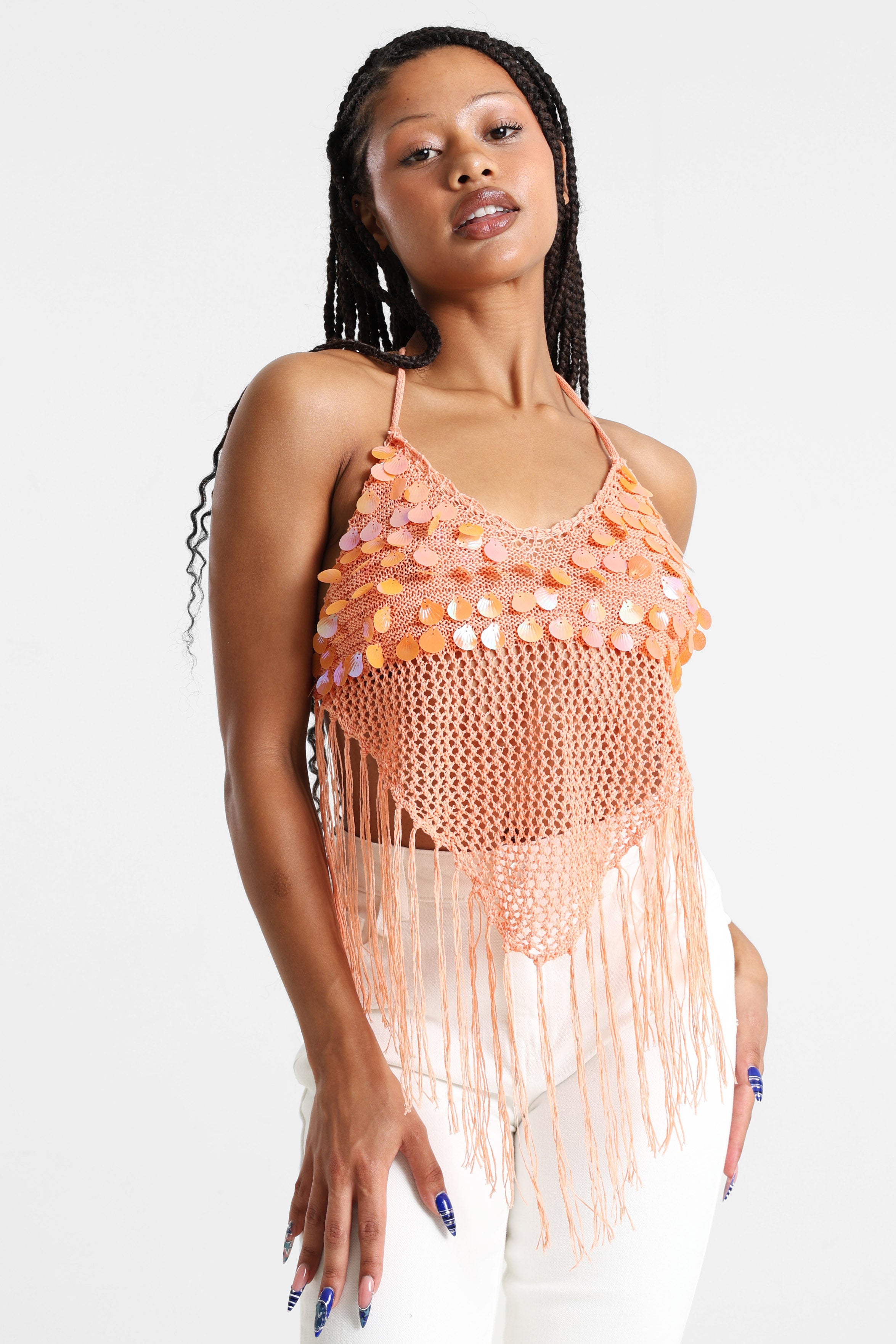 Neckholder Häkel Crop Top - Orange