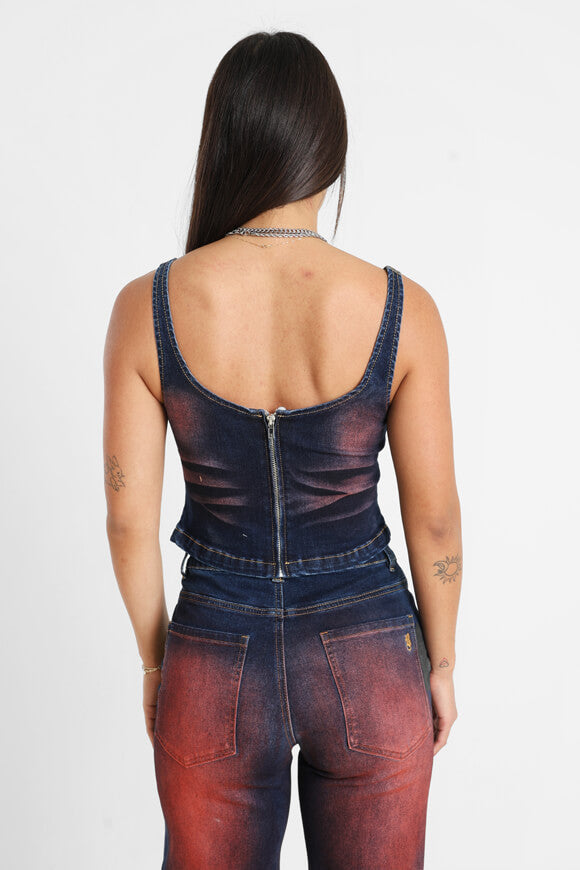 Jeans corset top - dark blue + red