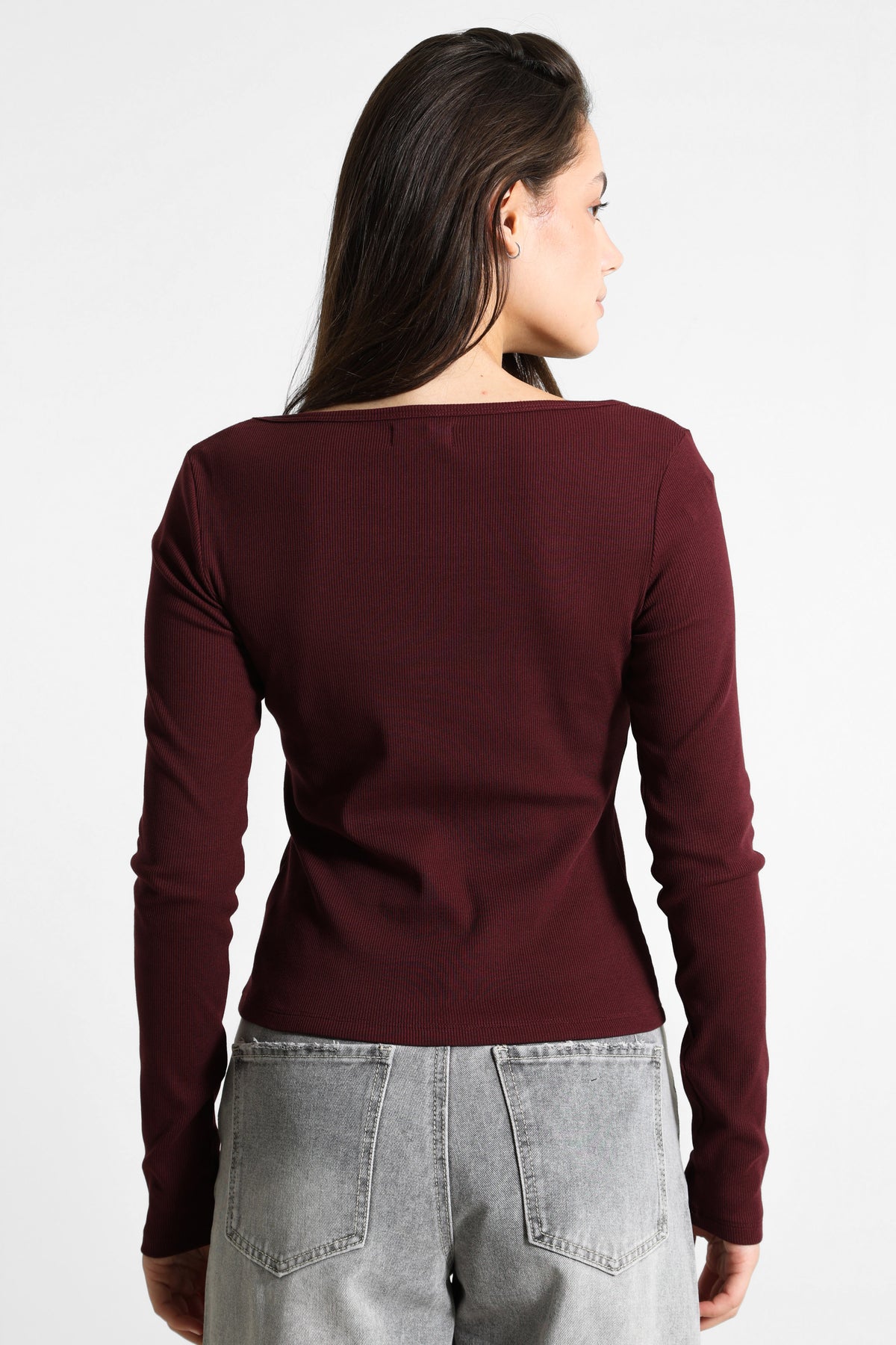 Long-sleeve ribbed shirt - Bordeaux