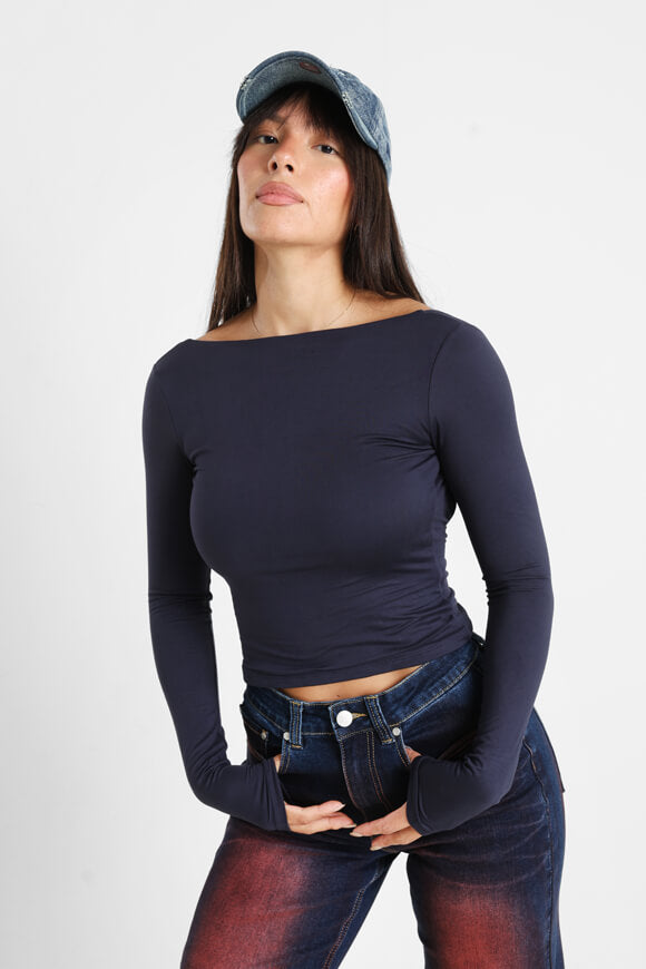 T-shirt à manches longues Crop - Bleu marine