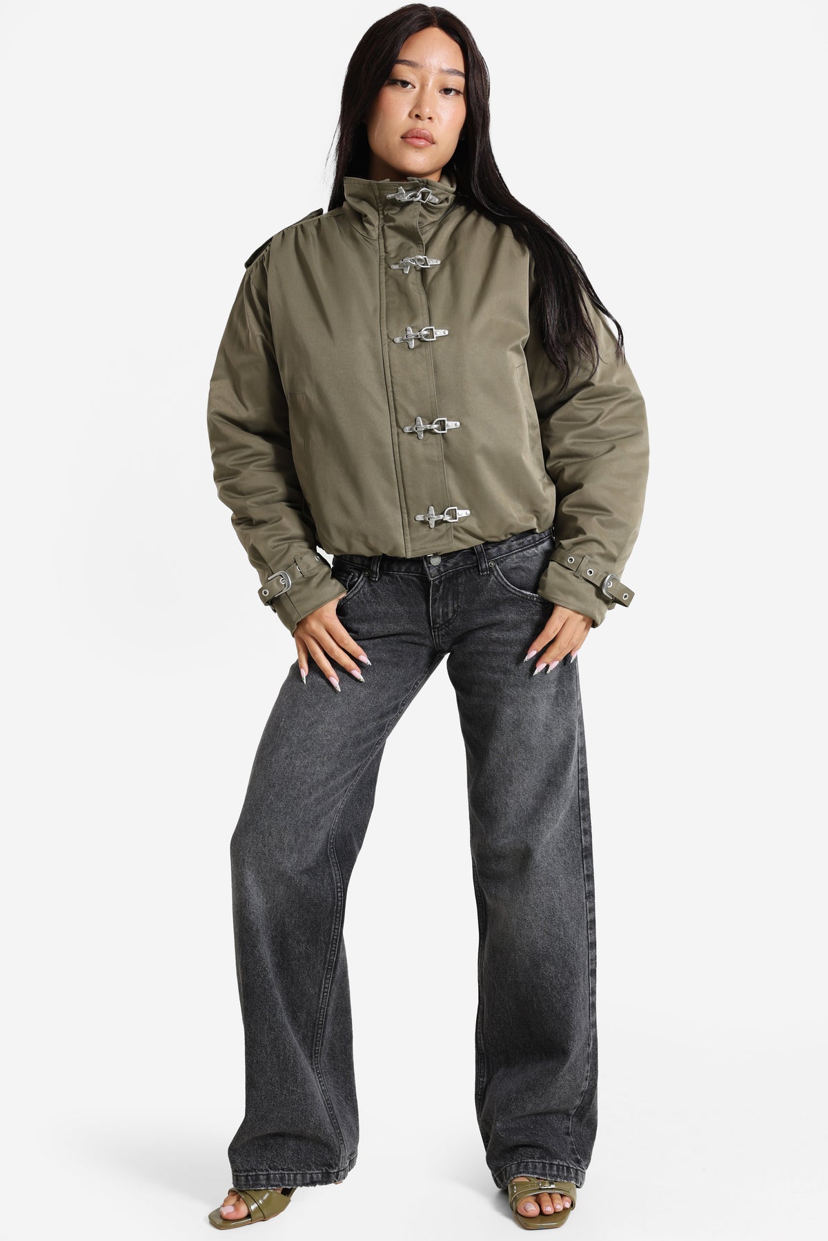 Wattierte Ballonjacke - Olive