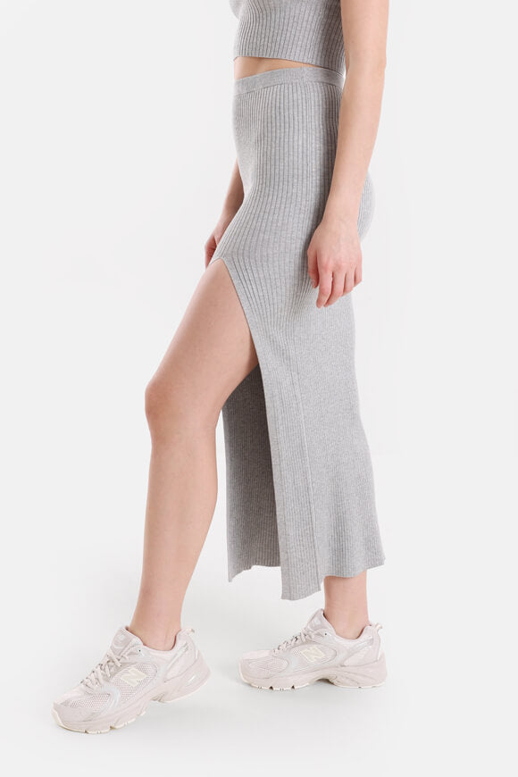 Gerippter Maxi Strickrock - Hellgrau meliert