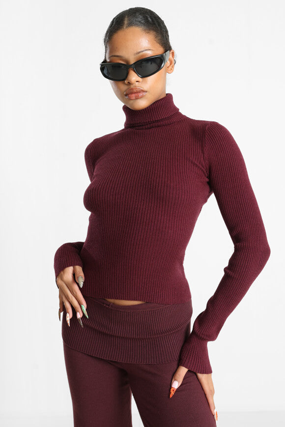 Pull en maille côtelée Crop - Bordeaux