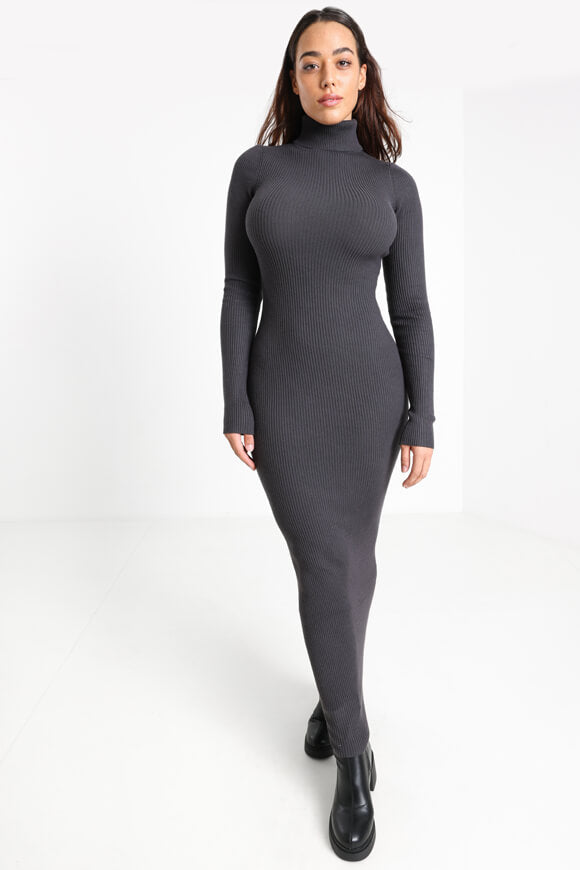 Geripptes Strickmaxikleid - Anthrazit