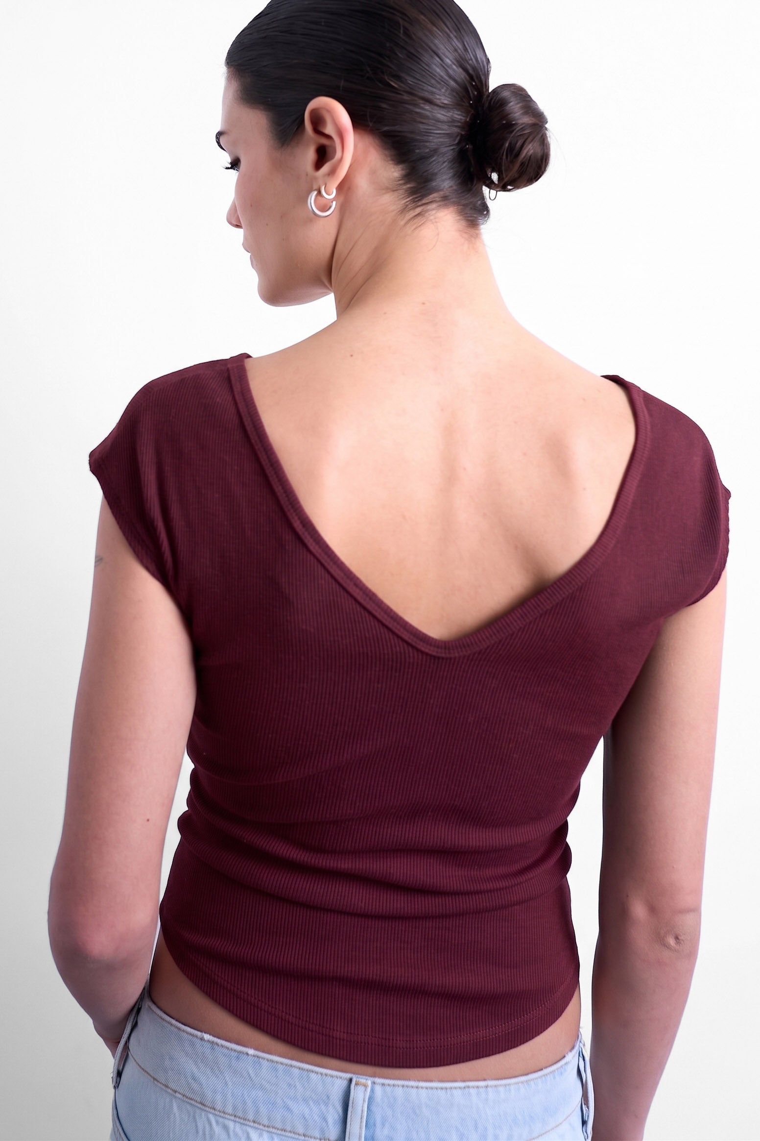 TSLISSY Geripptes T-Shirt - Burgundy