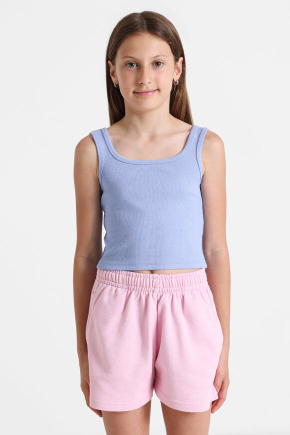 Geripptes Crop Tanktop - Blau