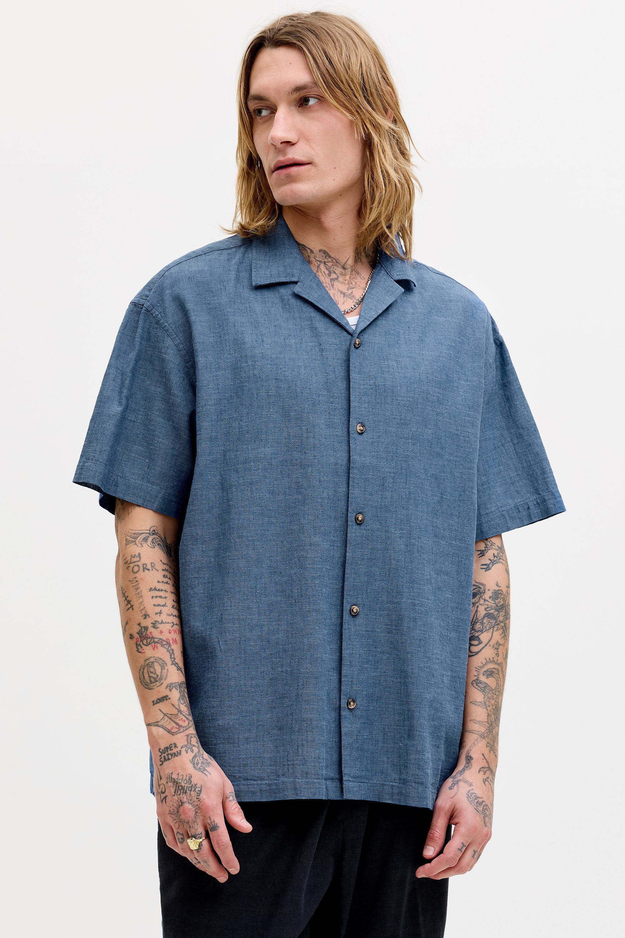 JJESUMMER Leinenhemd - Navy