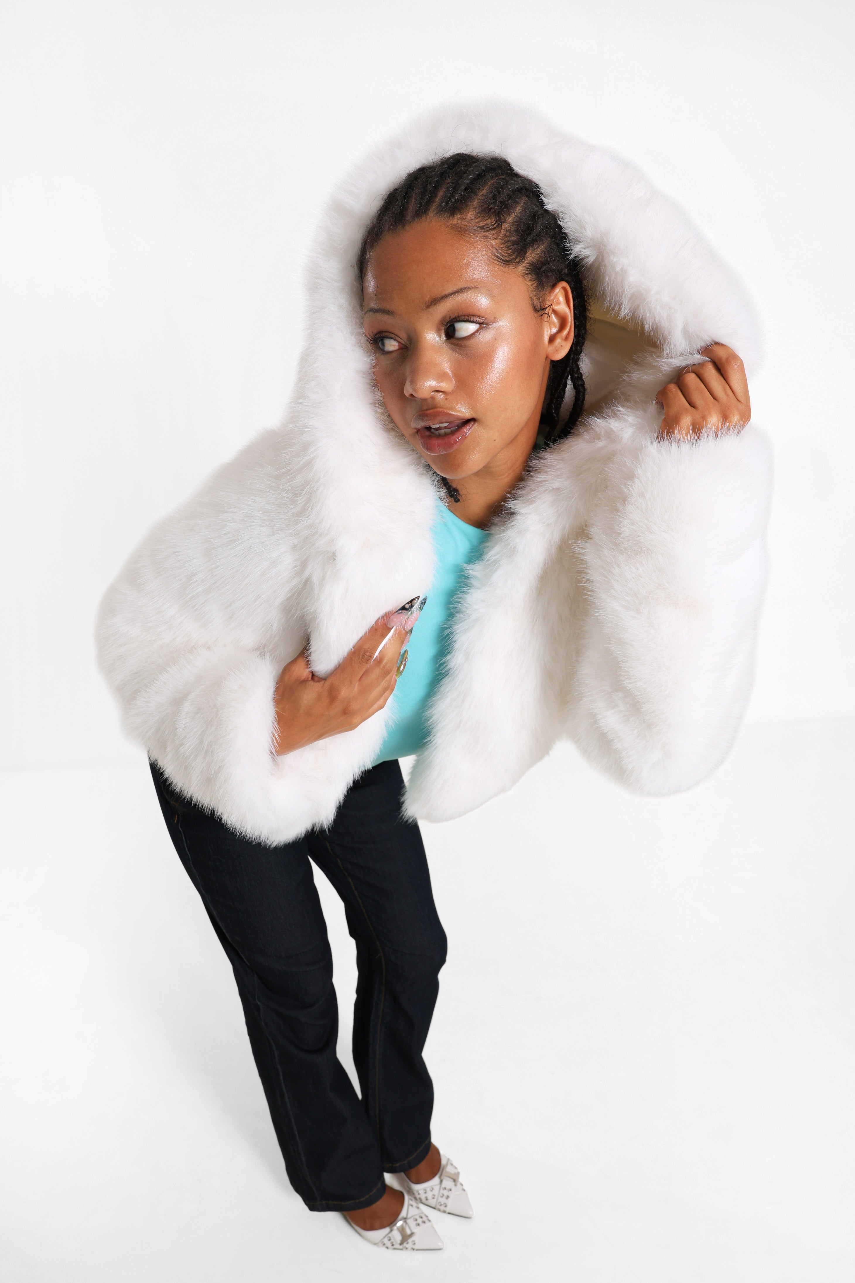 Veste courte en fourrure synthétique - Blanc