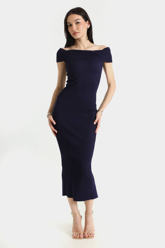 Ribbed off-shoulder knit dress - navy blue