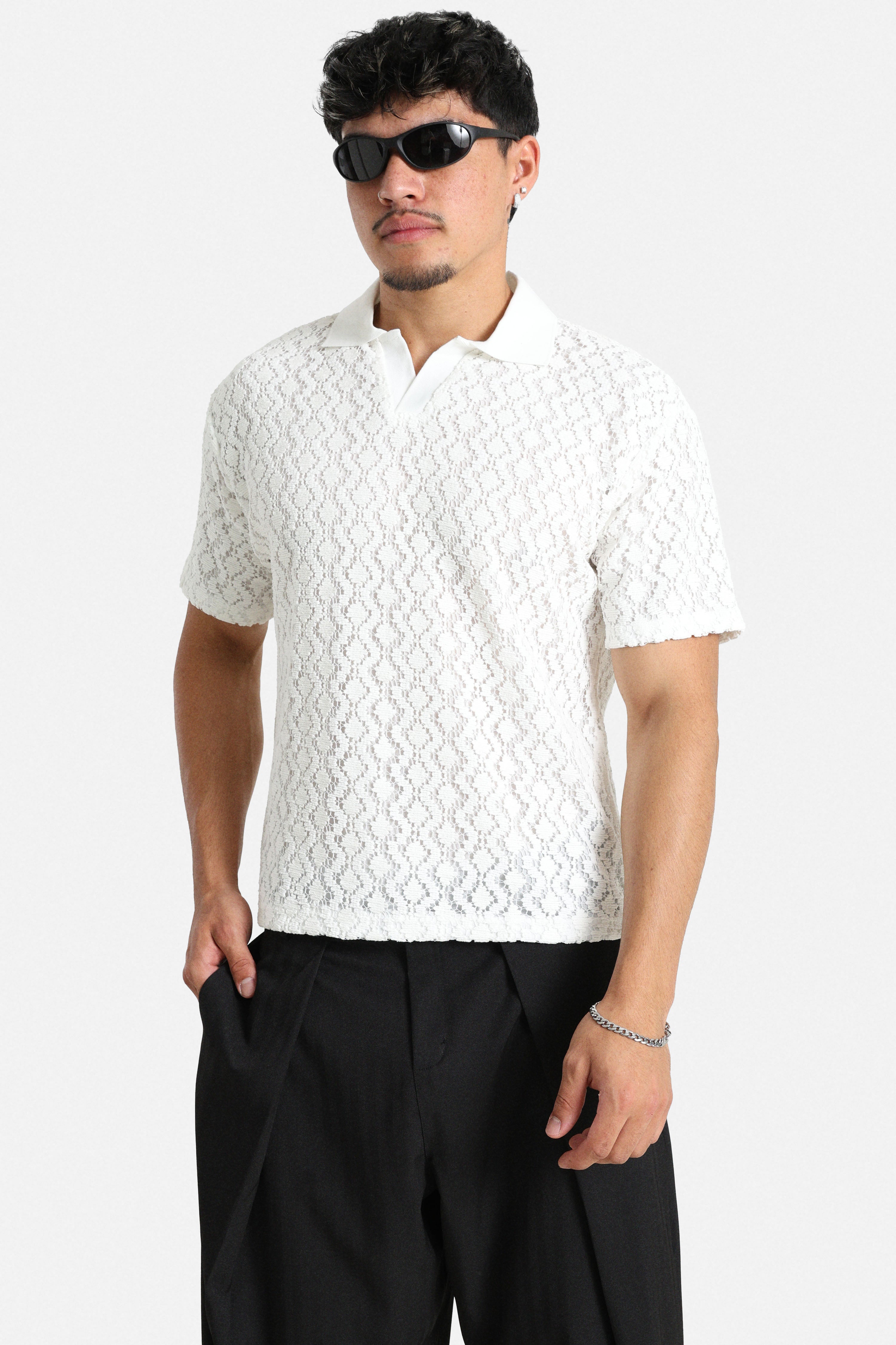 Strukturiertes Poloshirt - White