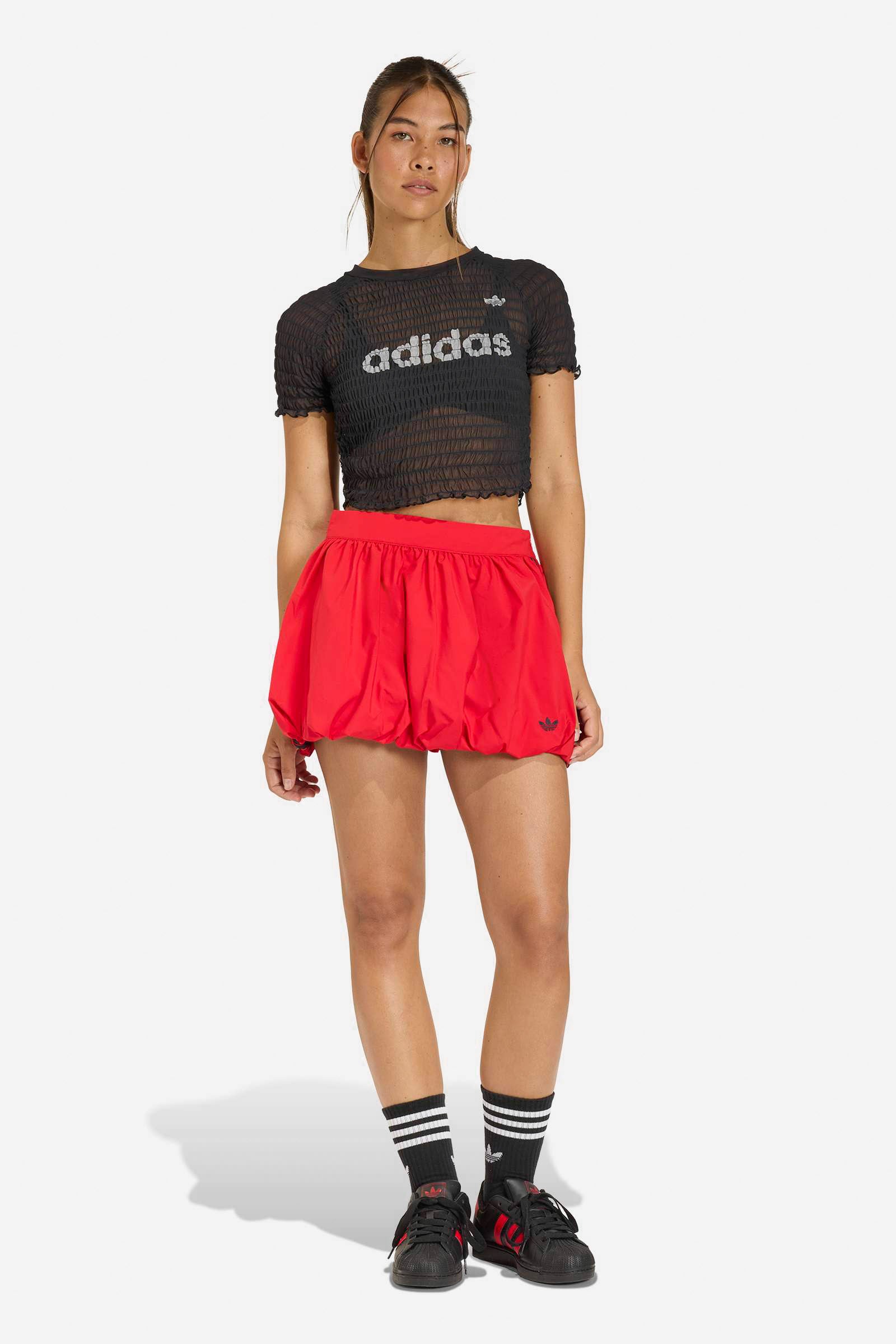 Gesmoktes Crop T-Shirt - Black