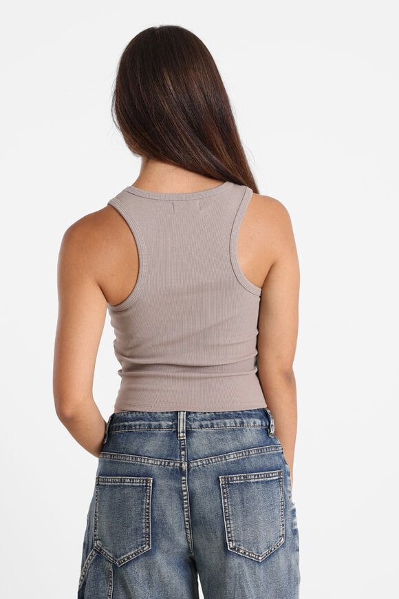 Ribbed crop tank top - taupe