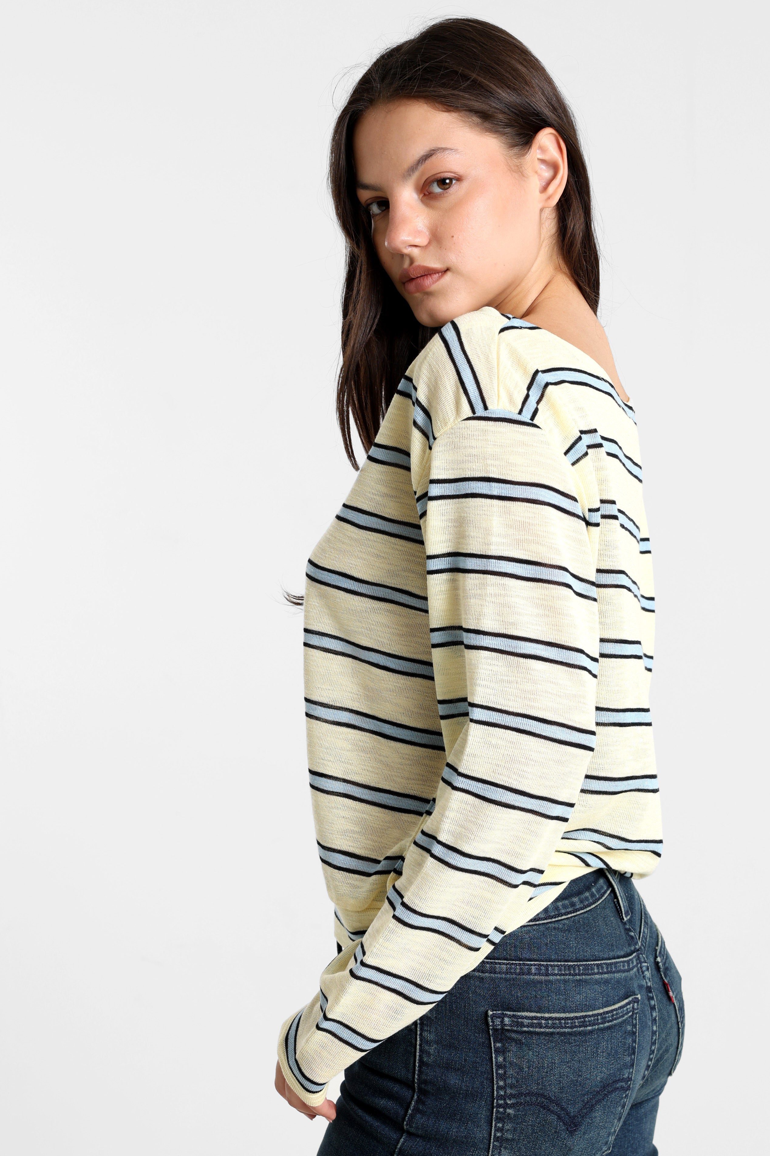 Shirt manches longues - Jaune + Bleu clair