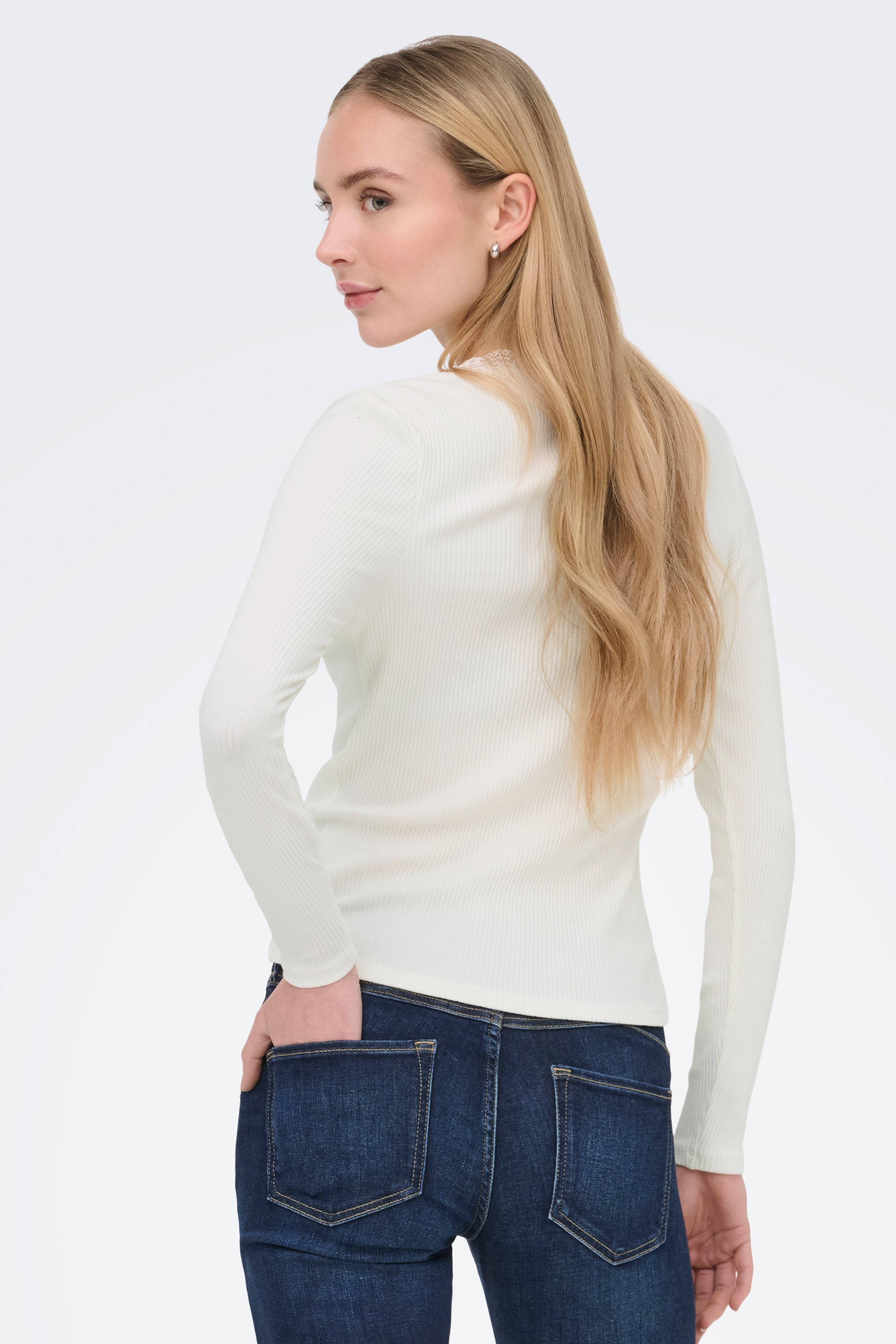 ONLSARA geripptes Langarmshirt - Cloud Dancer
