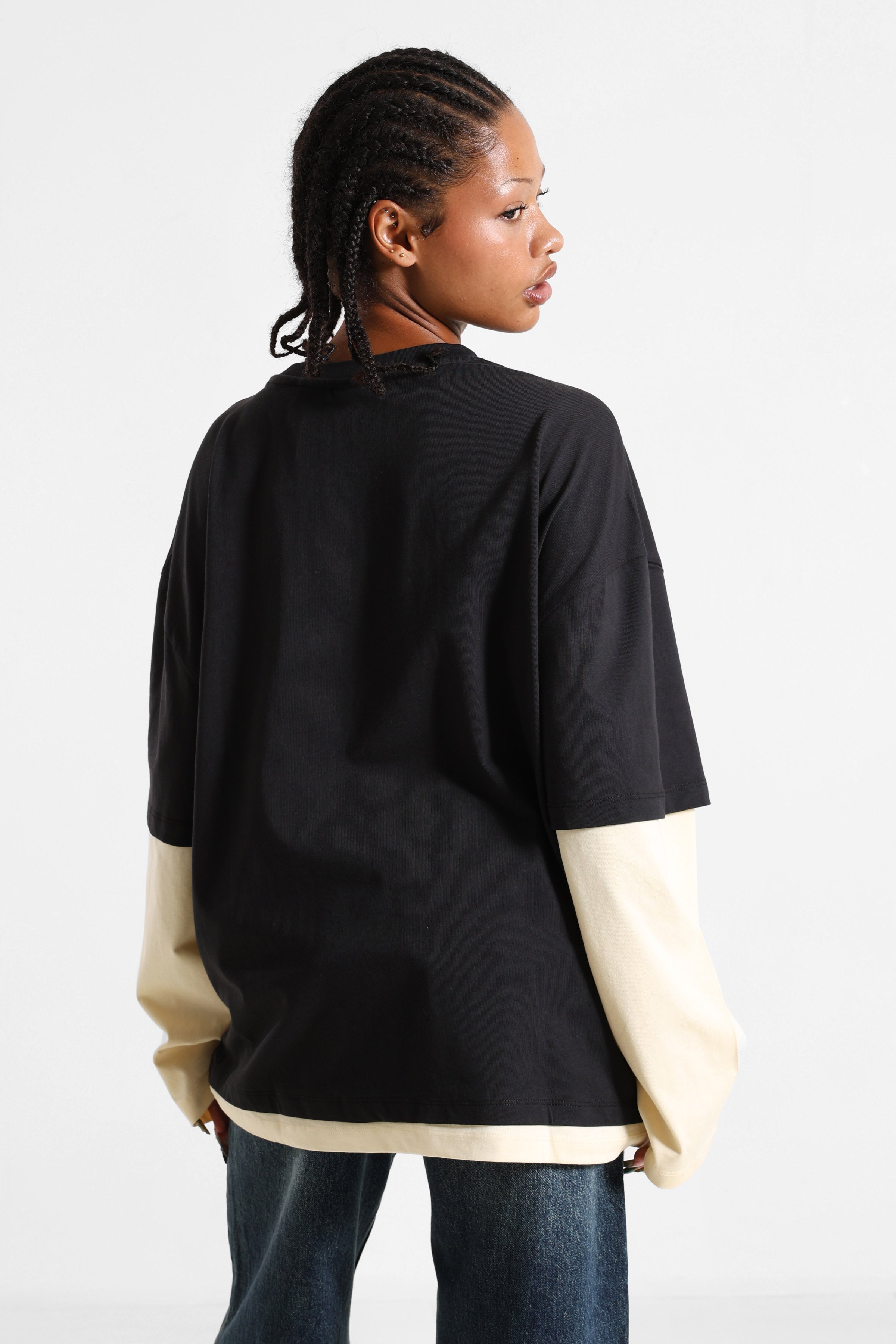 Camicia ampia maniche lunghe - Black + Light Beige