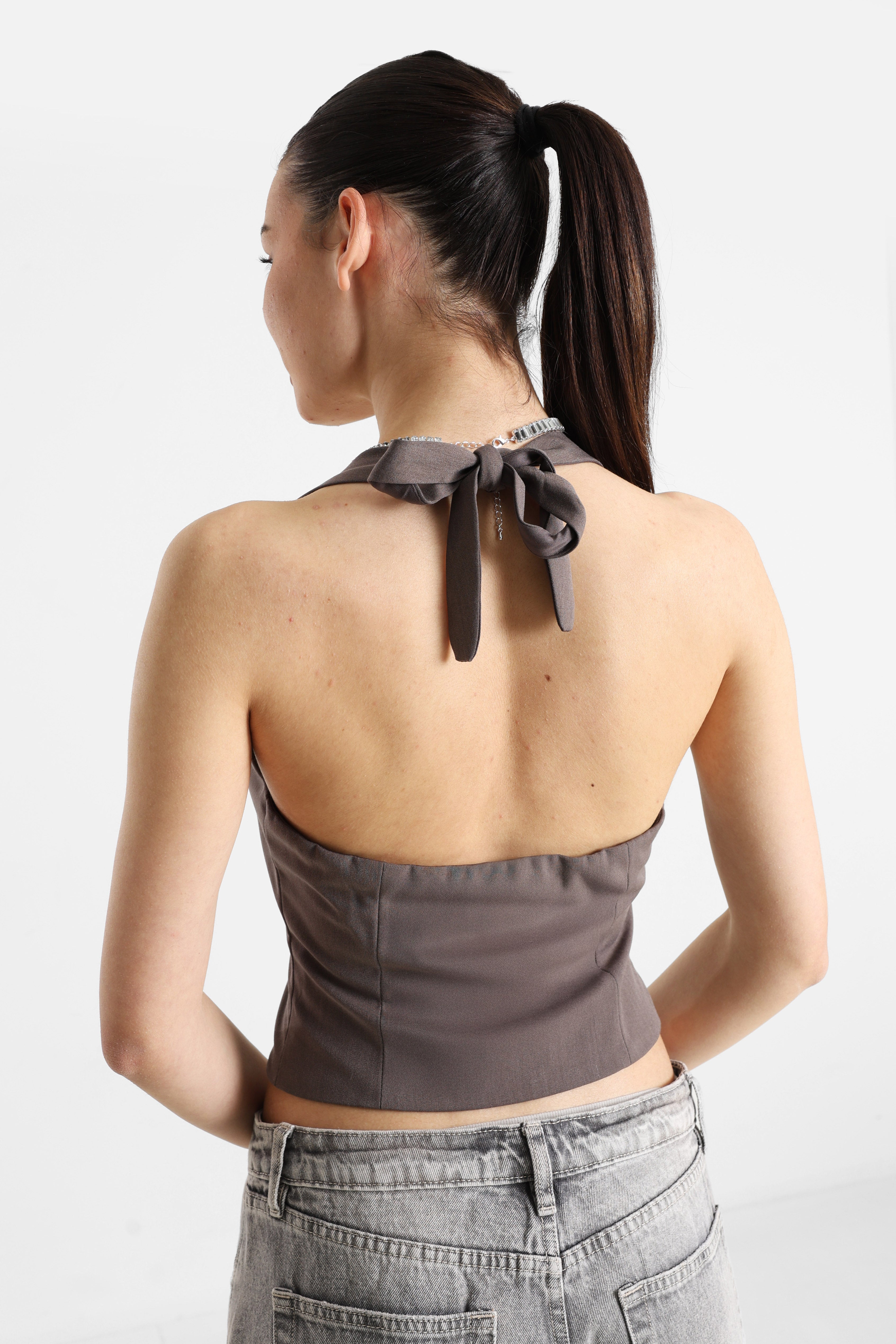 Neckholder Crop Top - Taupe