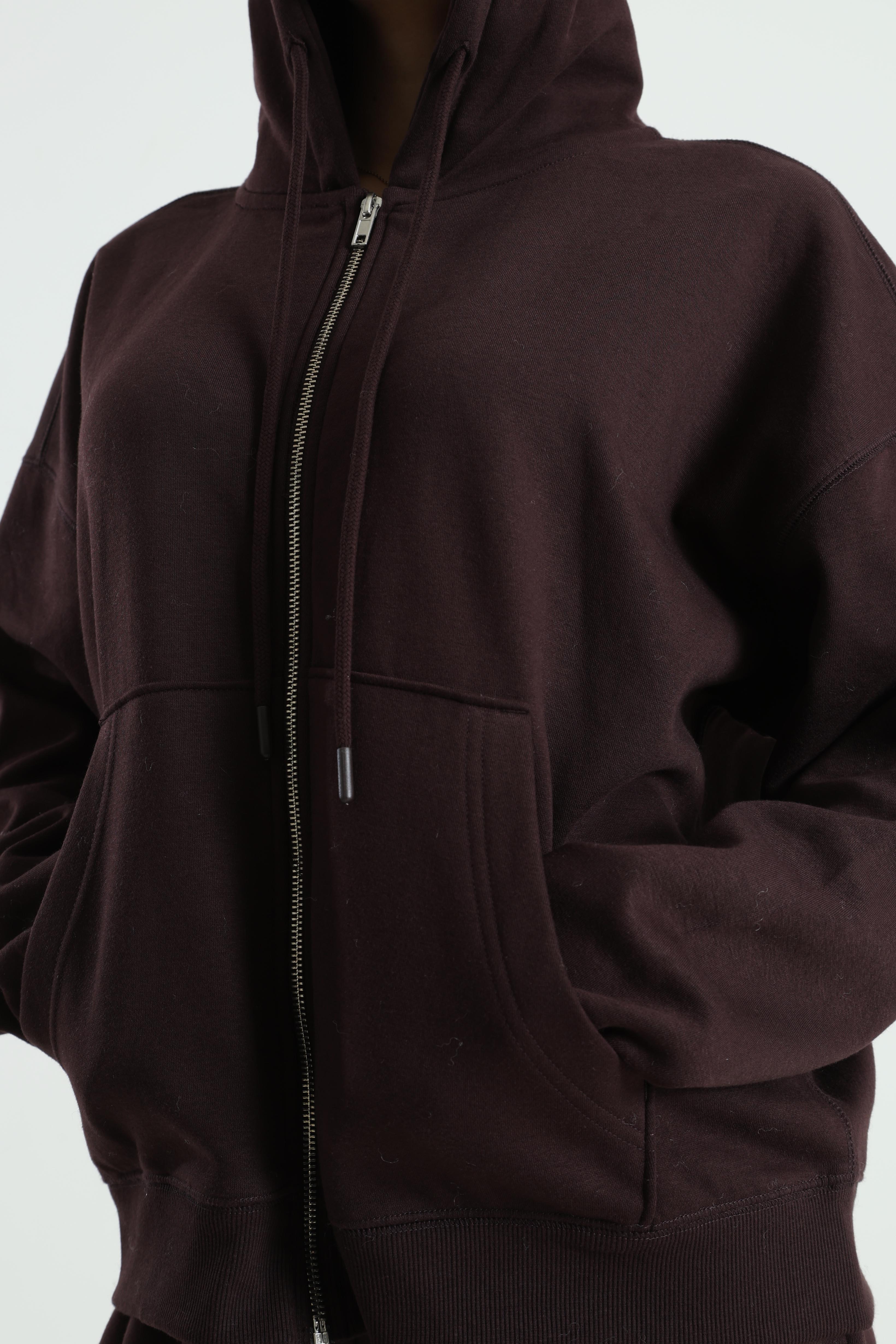 Hooded sweat jacket - Dark brown