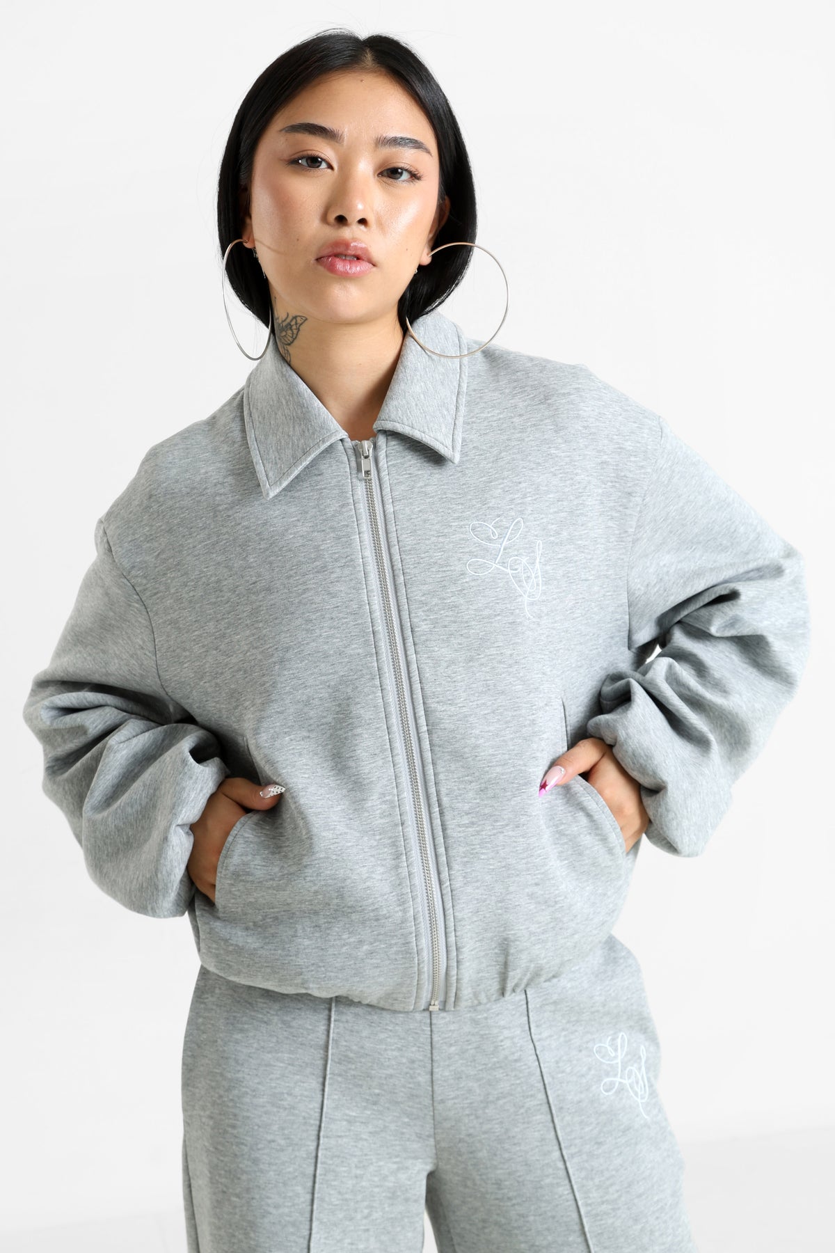 Veste ballon en sweat - Gris chiné