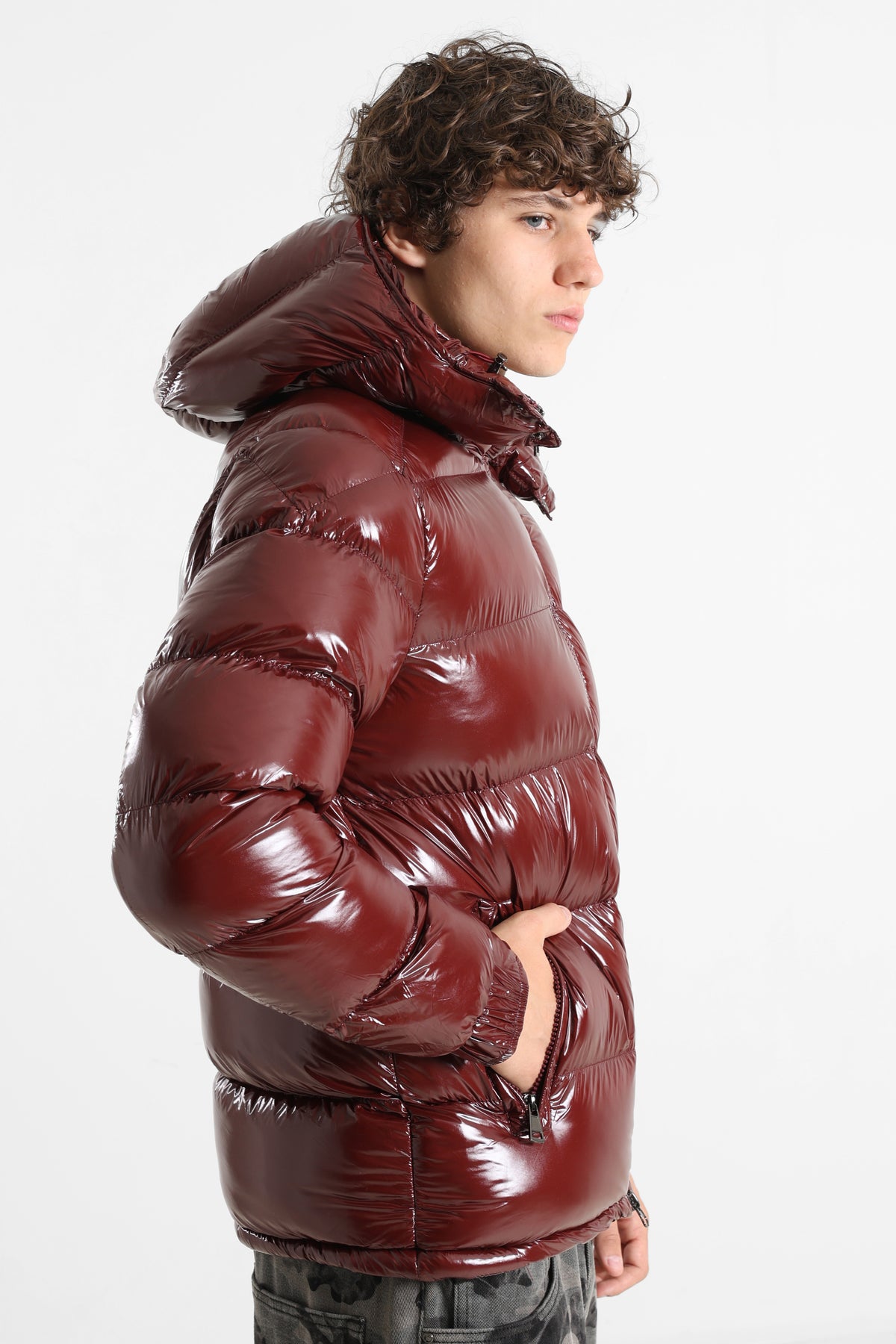 Pufferjacke in Glanz-Optik - Burgundy