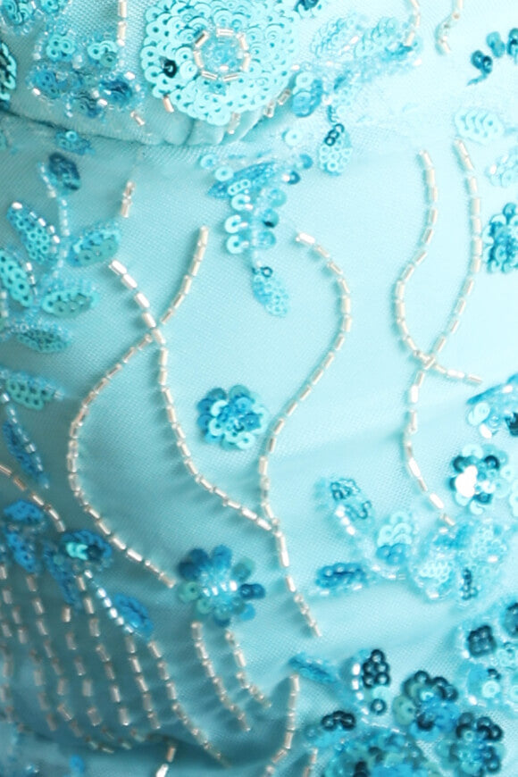 Top court dos nu à paillettes - Light Blue