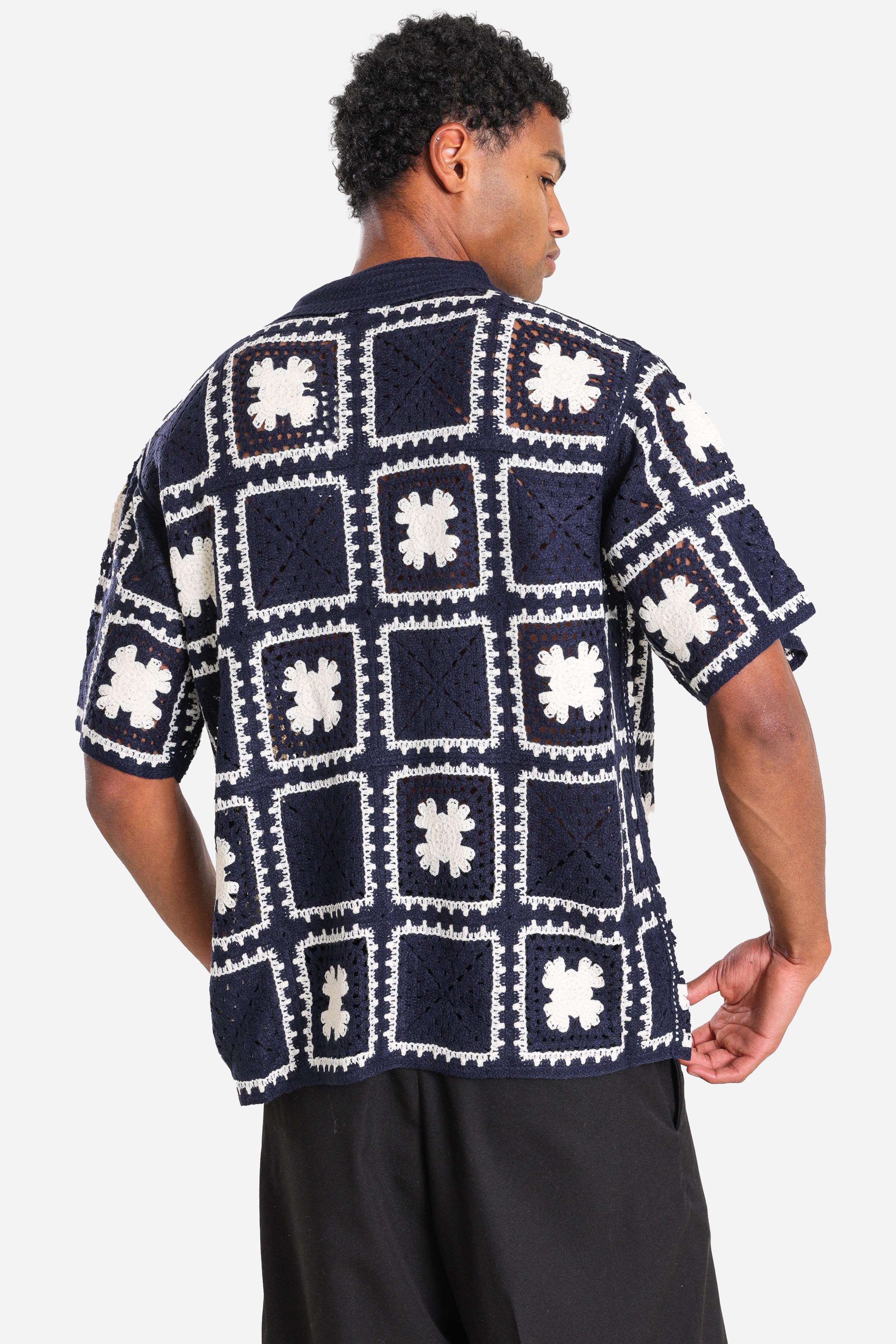 Häkelhemd - Navy + White