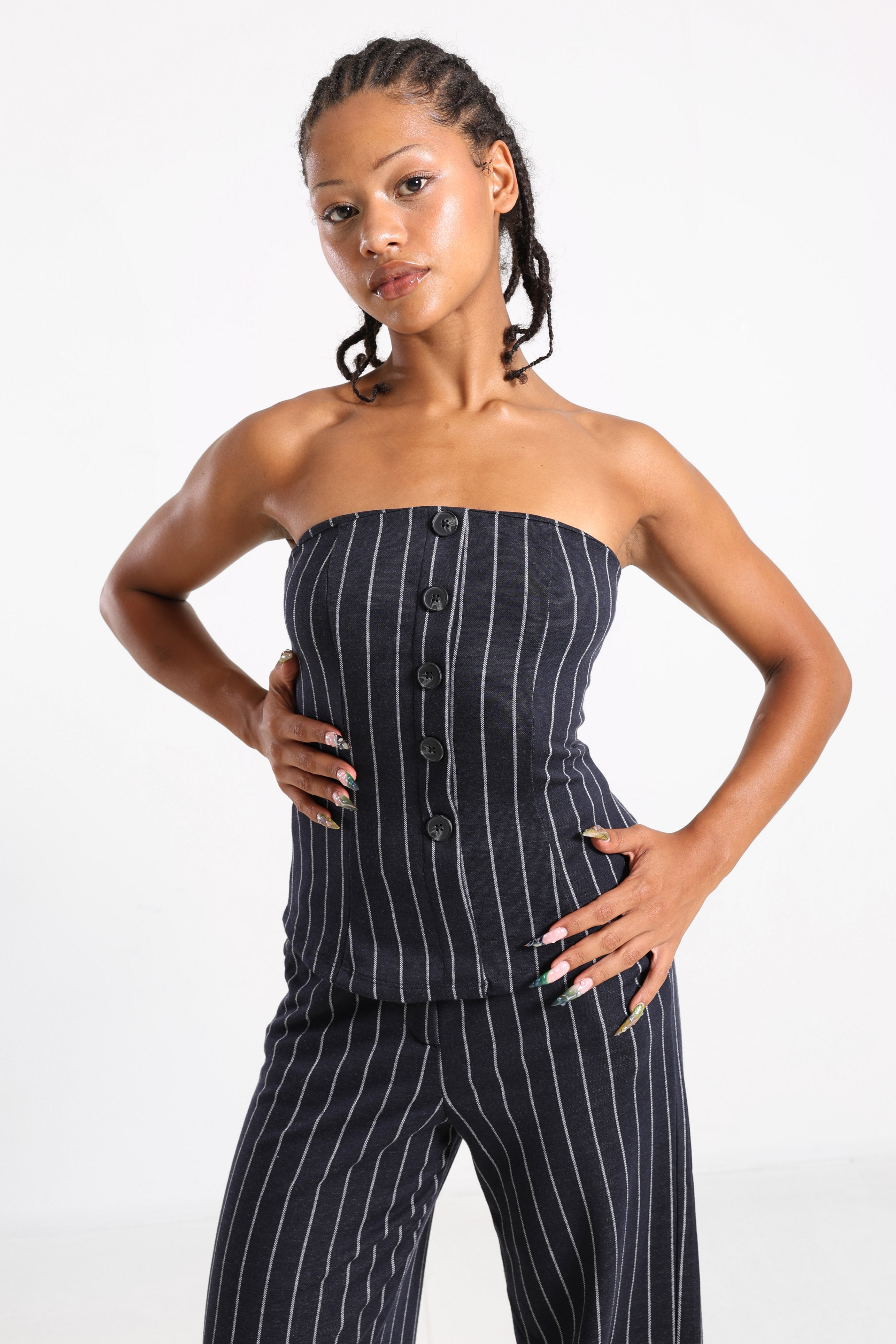 Bandeau Crop Top - Marineblau + Weiss