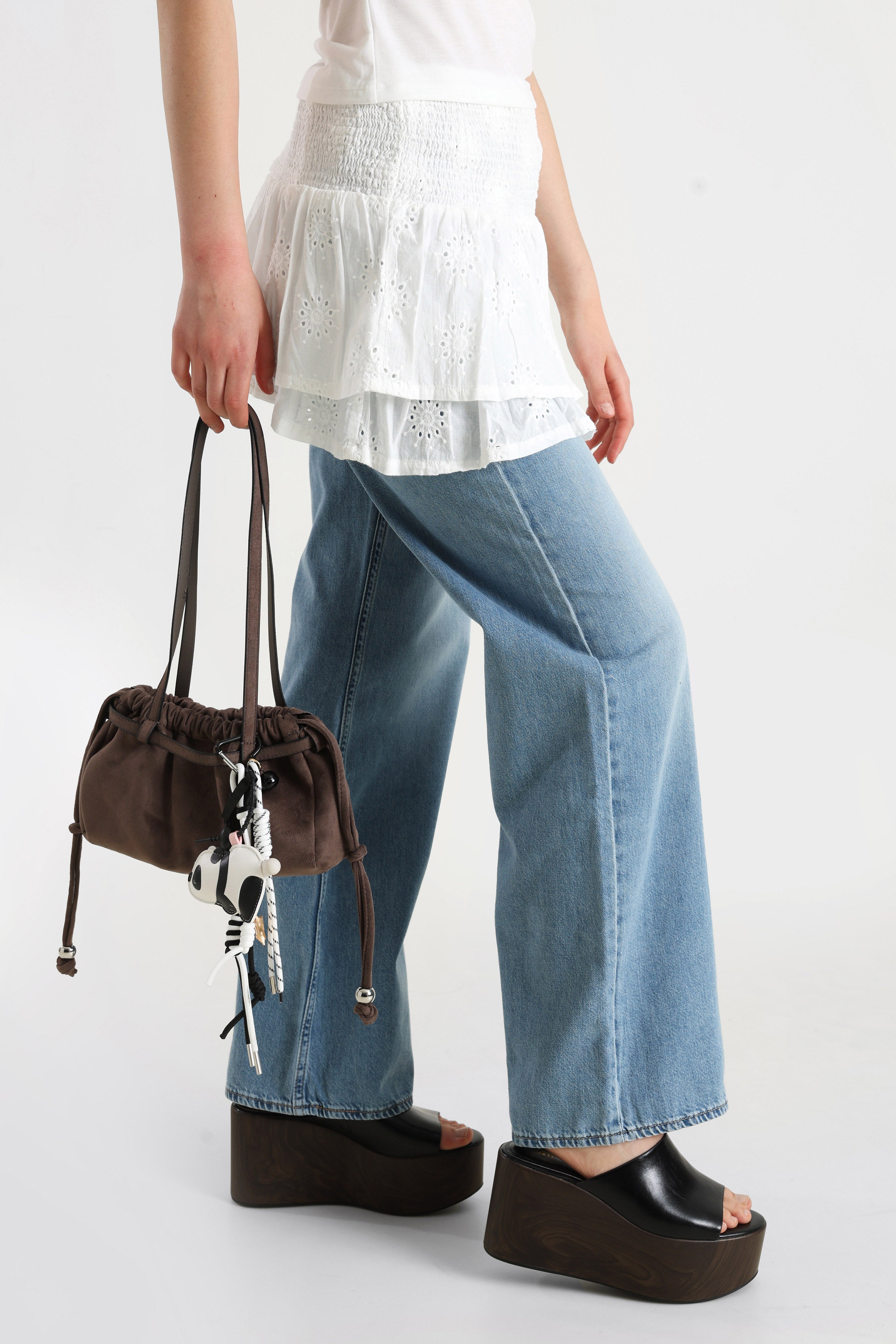 Minirock mit Lochmuster - Ecru