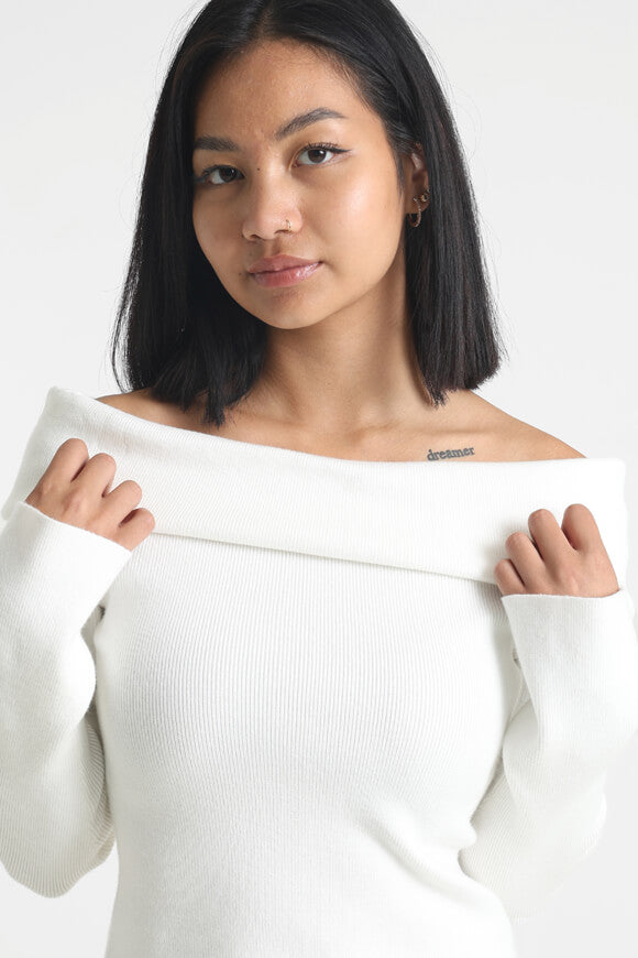 Ribbed off-shoulder knitted sweater - Offwhite