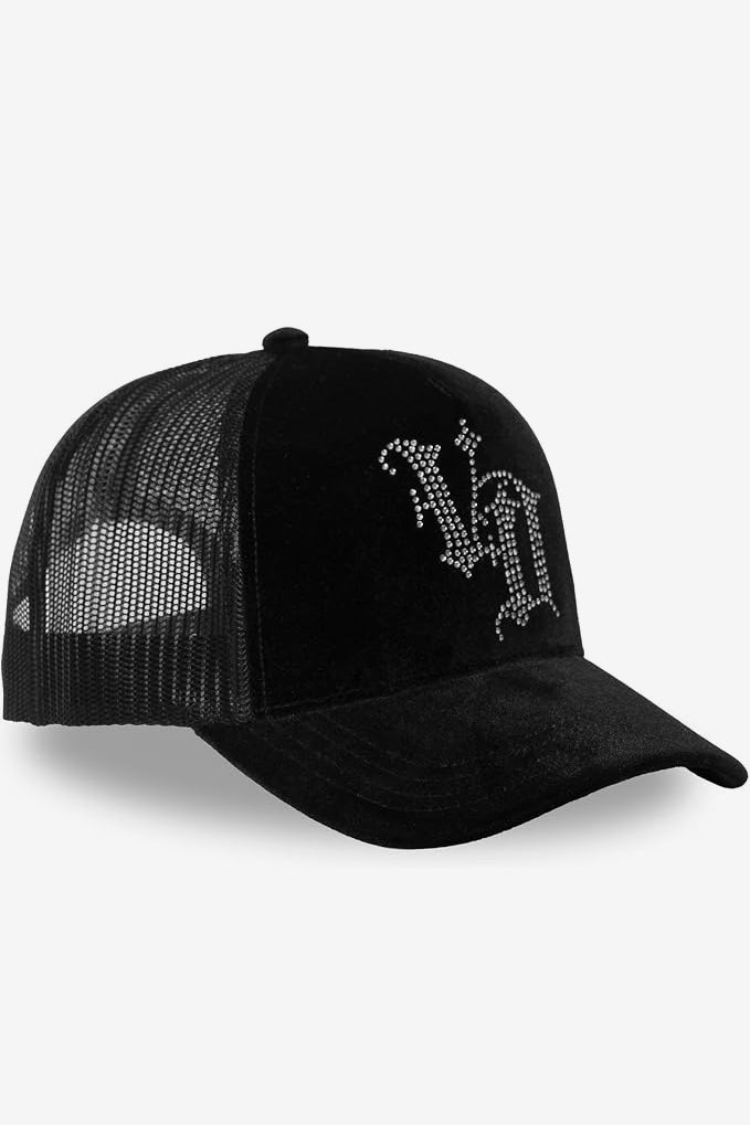Trucker cap in velvet / snapback - Black