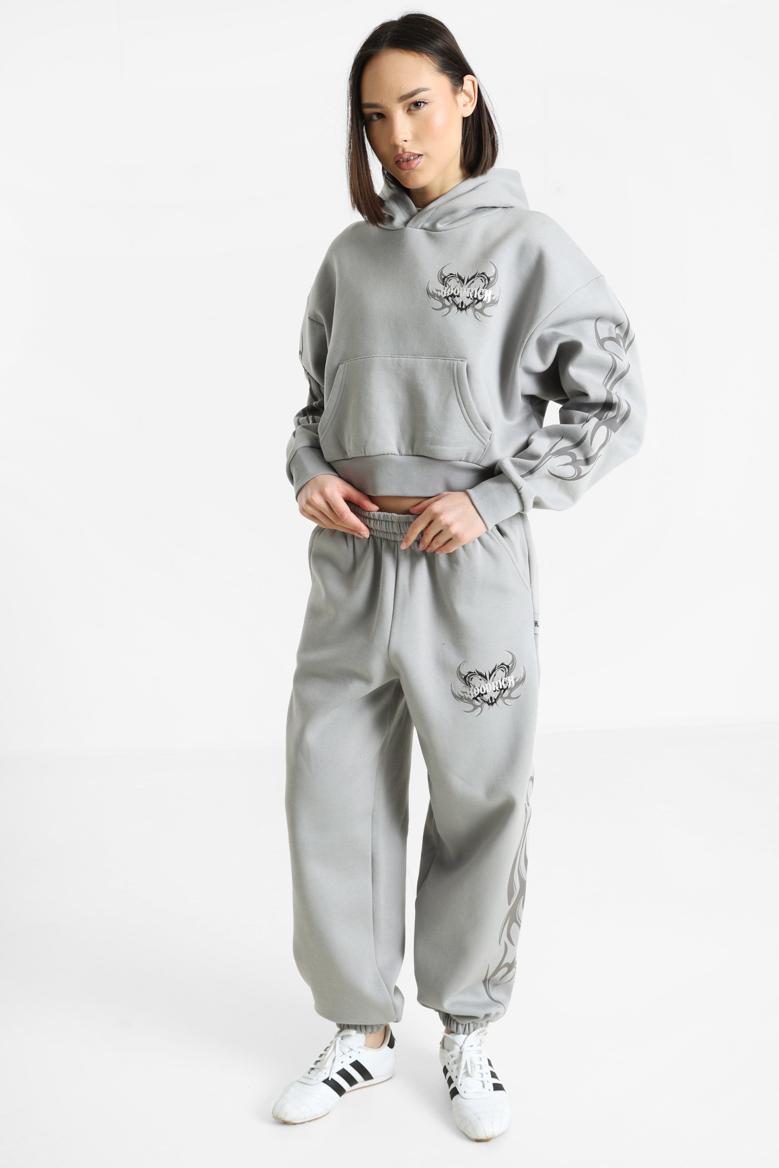 Crop Kapuzensweatshirt - Ultimate Grey