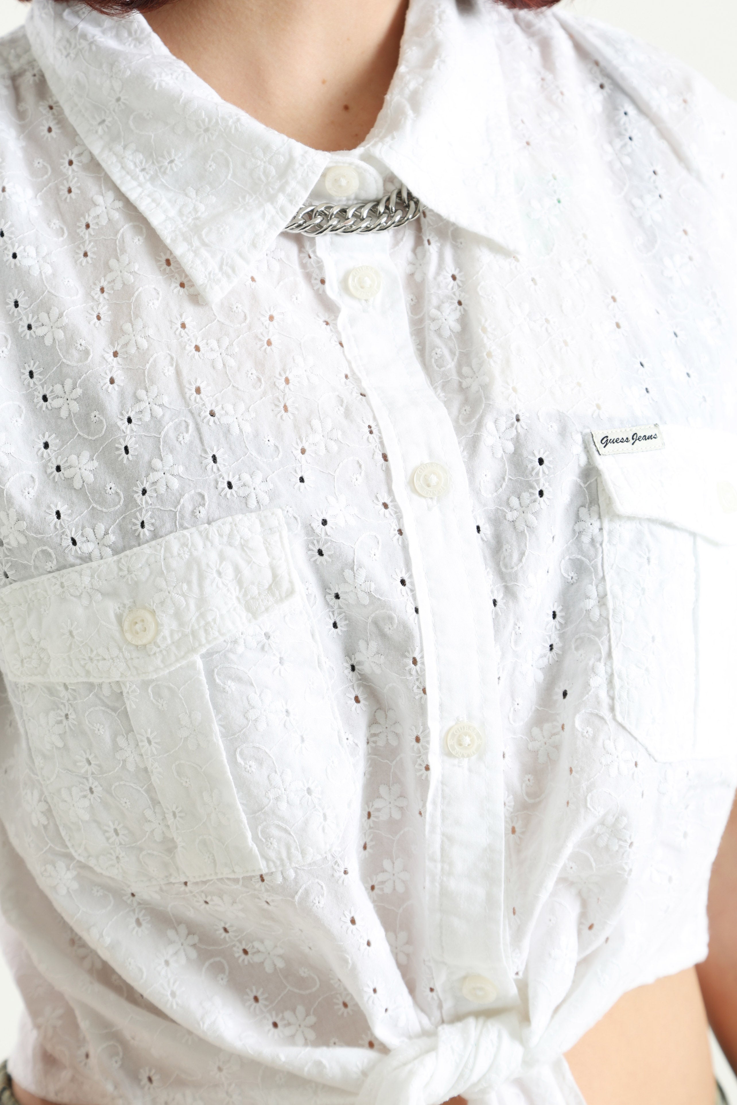 Chemise courte avec motif ajouré - Pure White