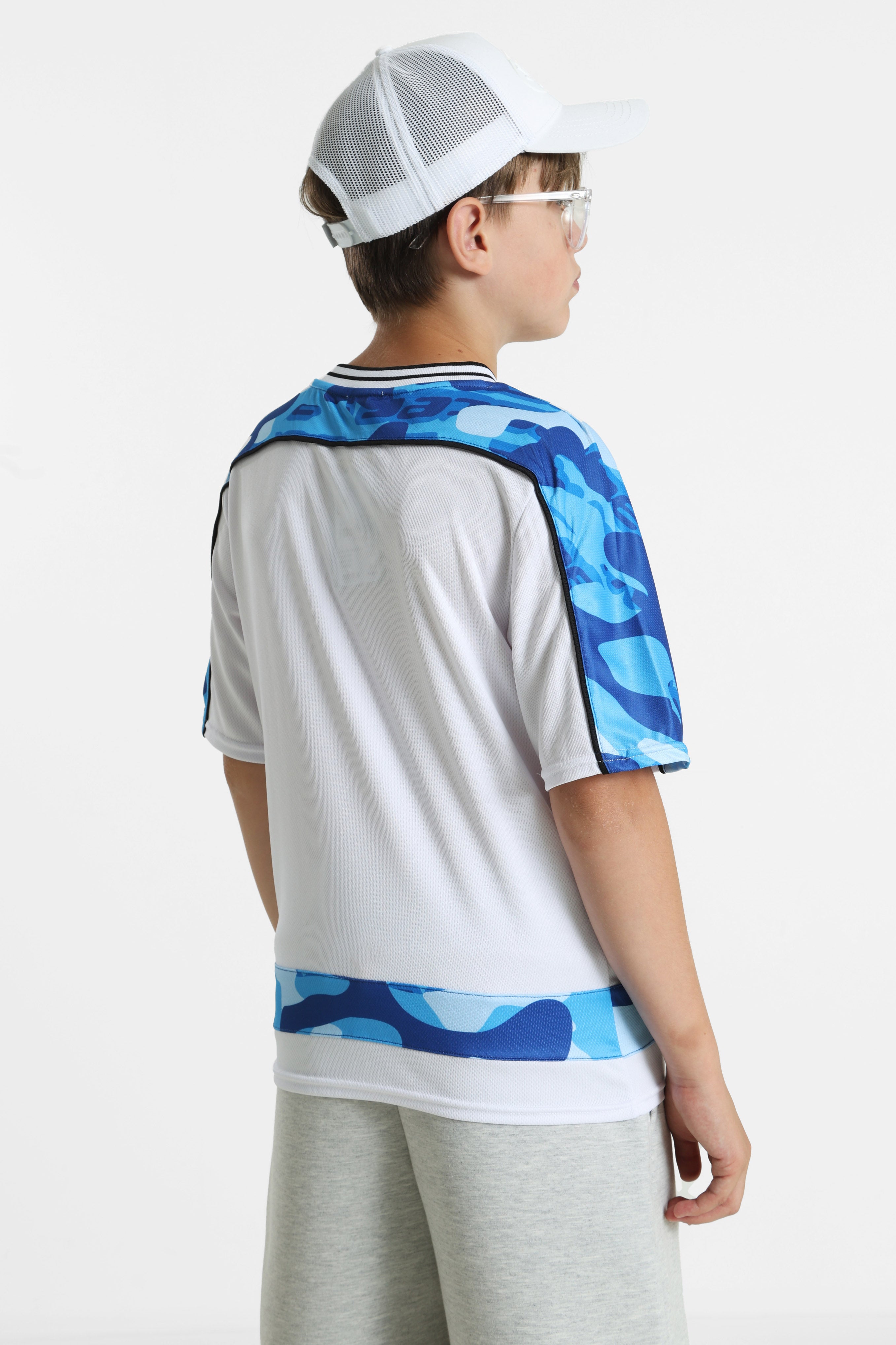 Mesh T-Shirt - Weiss + Blau Camouflage