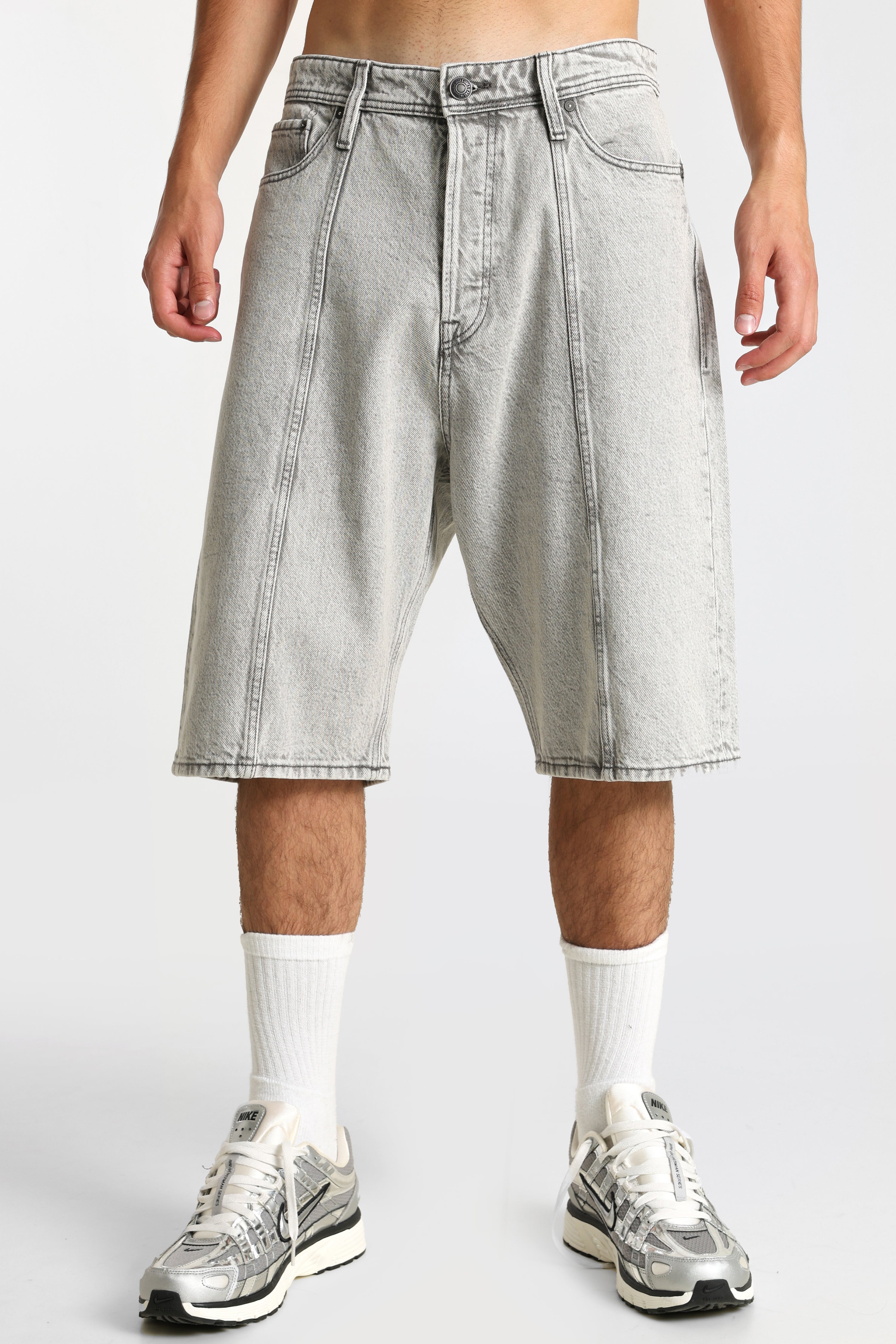 Iron Extra Baggy Fit Jeans Bermudashorts - Grey Denim