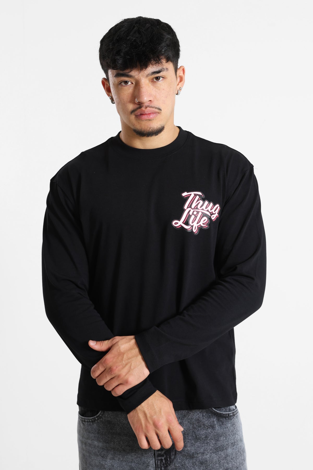Langarmshirt - Black + Pink