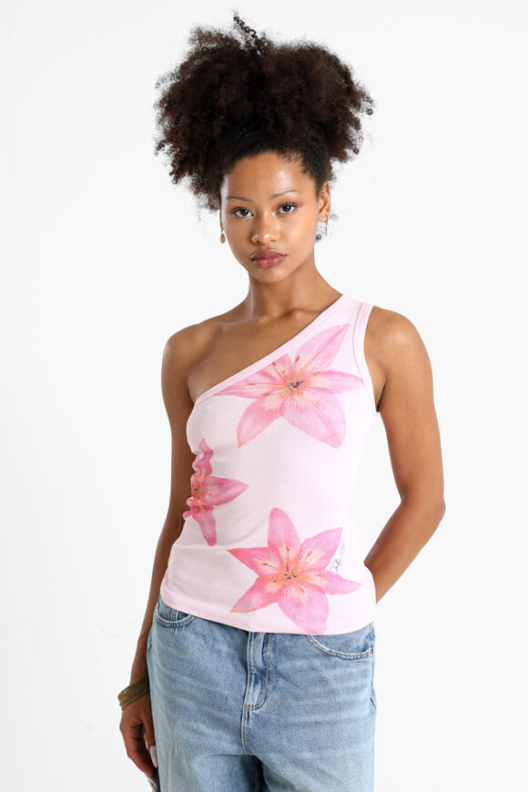 Geripptes One Shoulder Top - Pink
