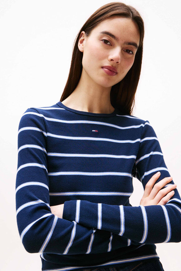 Geripptes Langarmshirt - Dark Night Navy